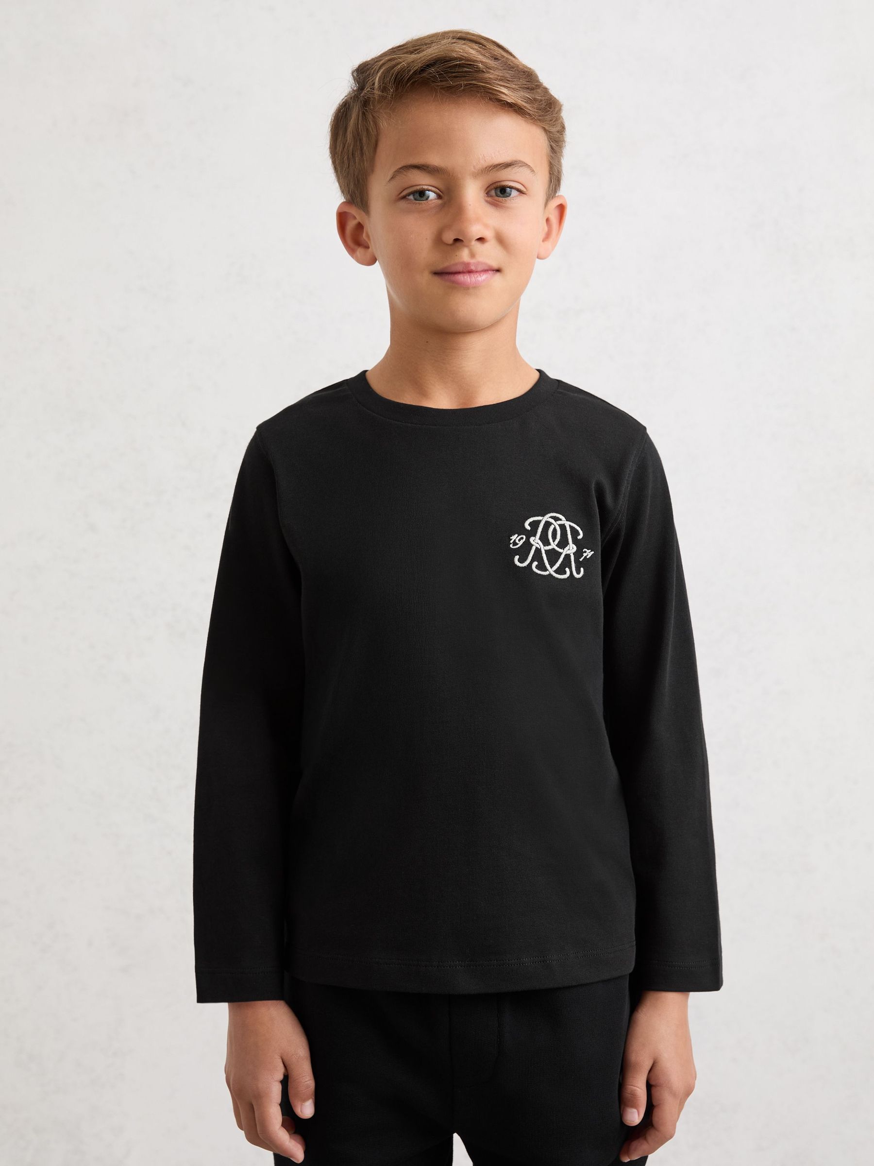 3-9 yrs Monogram Cotton Long-Sleeve T-Shirt in Black (W76309) | $40