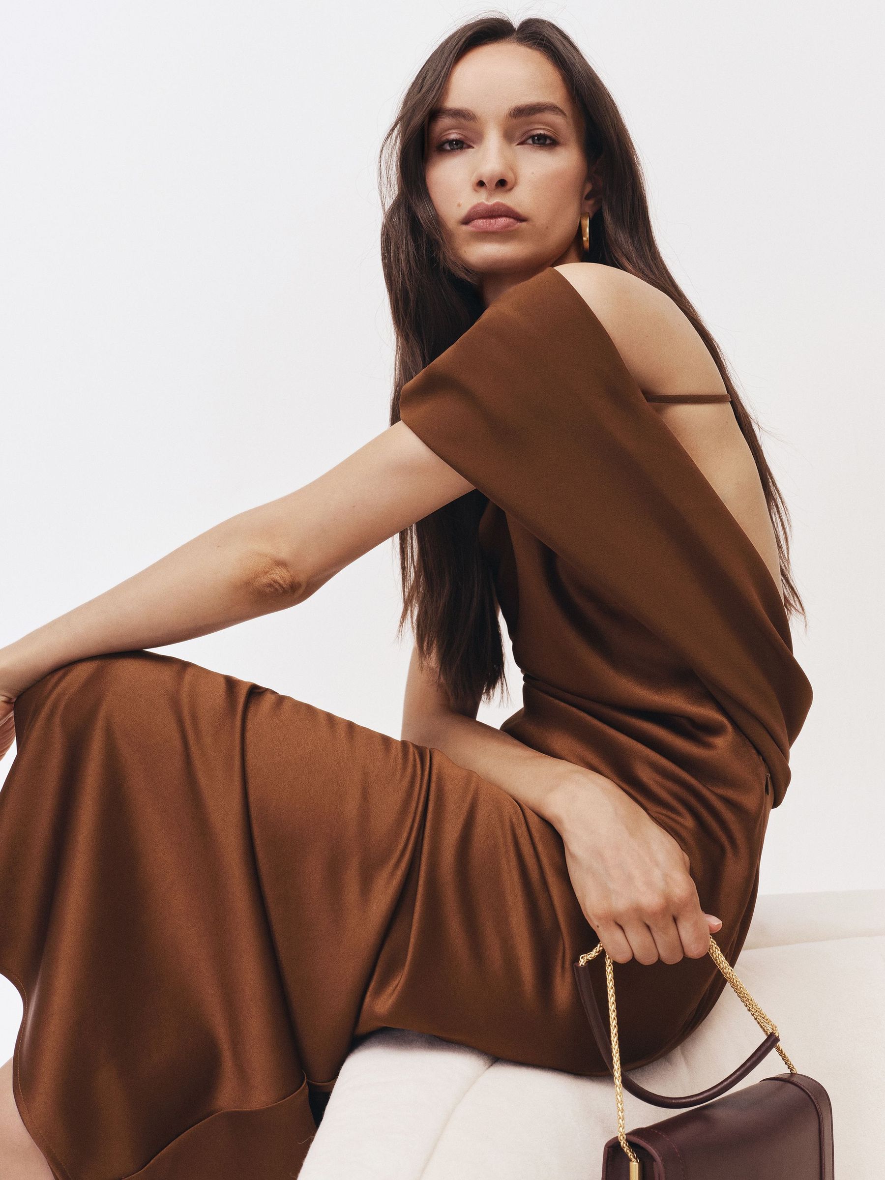 Back Detail Midi Dress in Bronze (W76318) | CHF 305