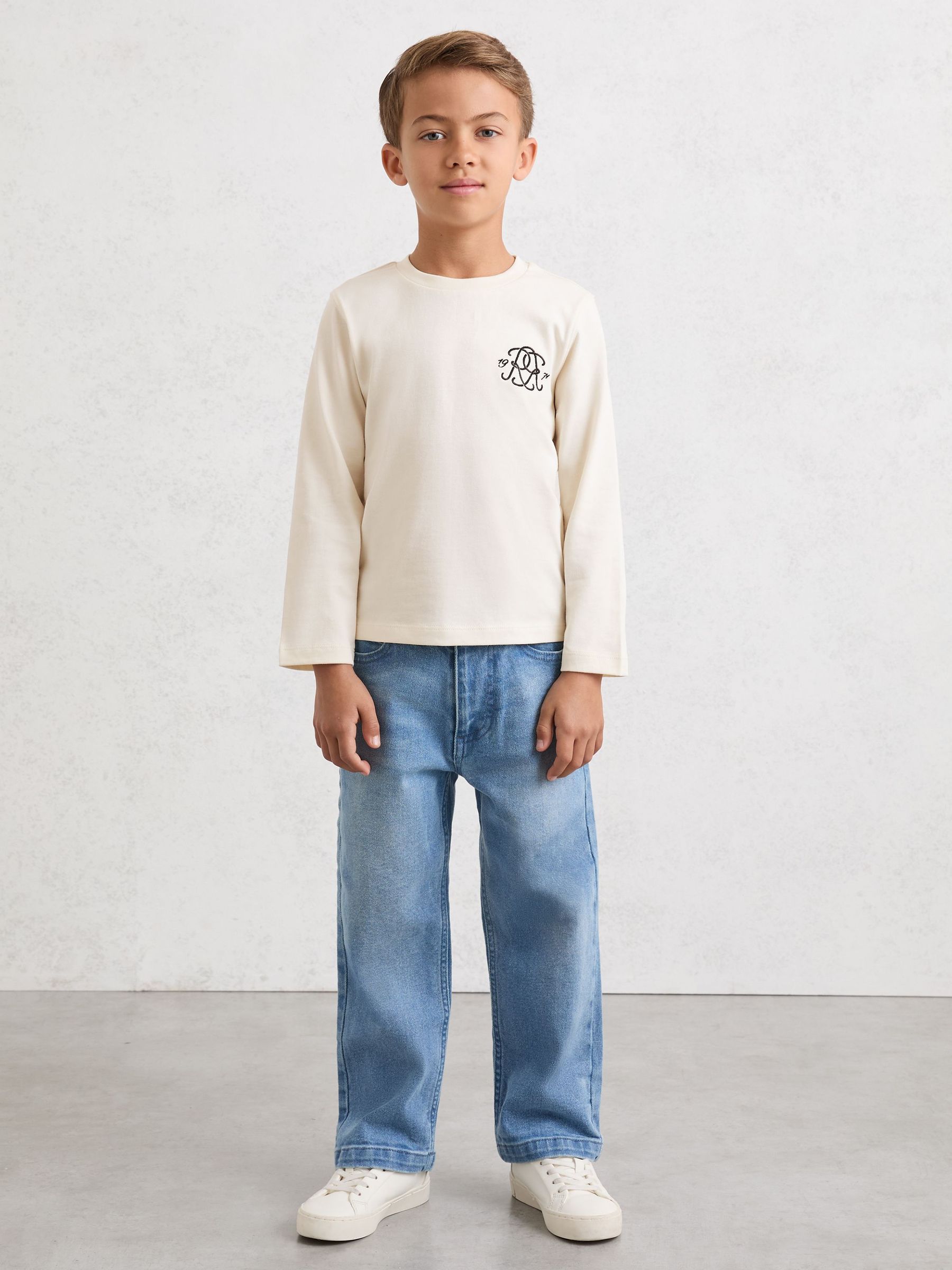 9-13 yrs Monogram Cotton Long-Sleeve T-Shirt in Off White (W76327) | $45