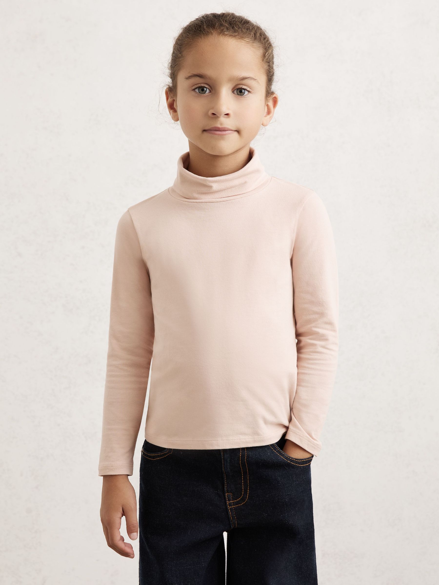 Cotton-Jersey Roll-Neck Top with Stretch in Rose Pink (W77285) | €20