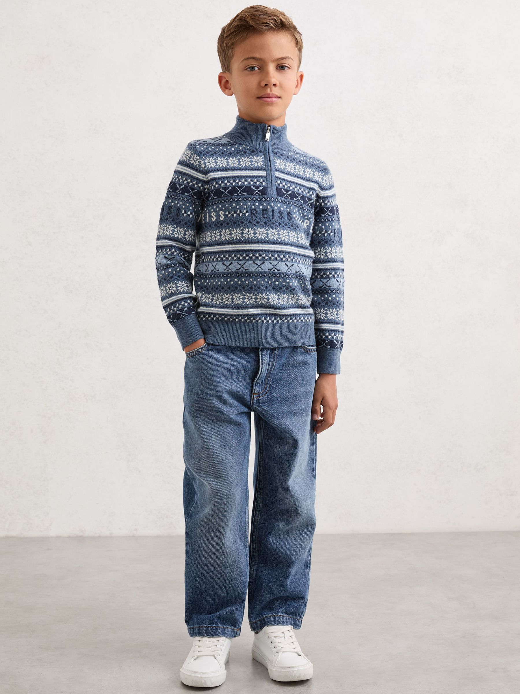 3-9 yrs Wool-Blend Fair Isle Jumper With Cashmere in Airforce Blue (W77788) | $80