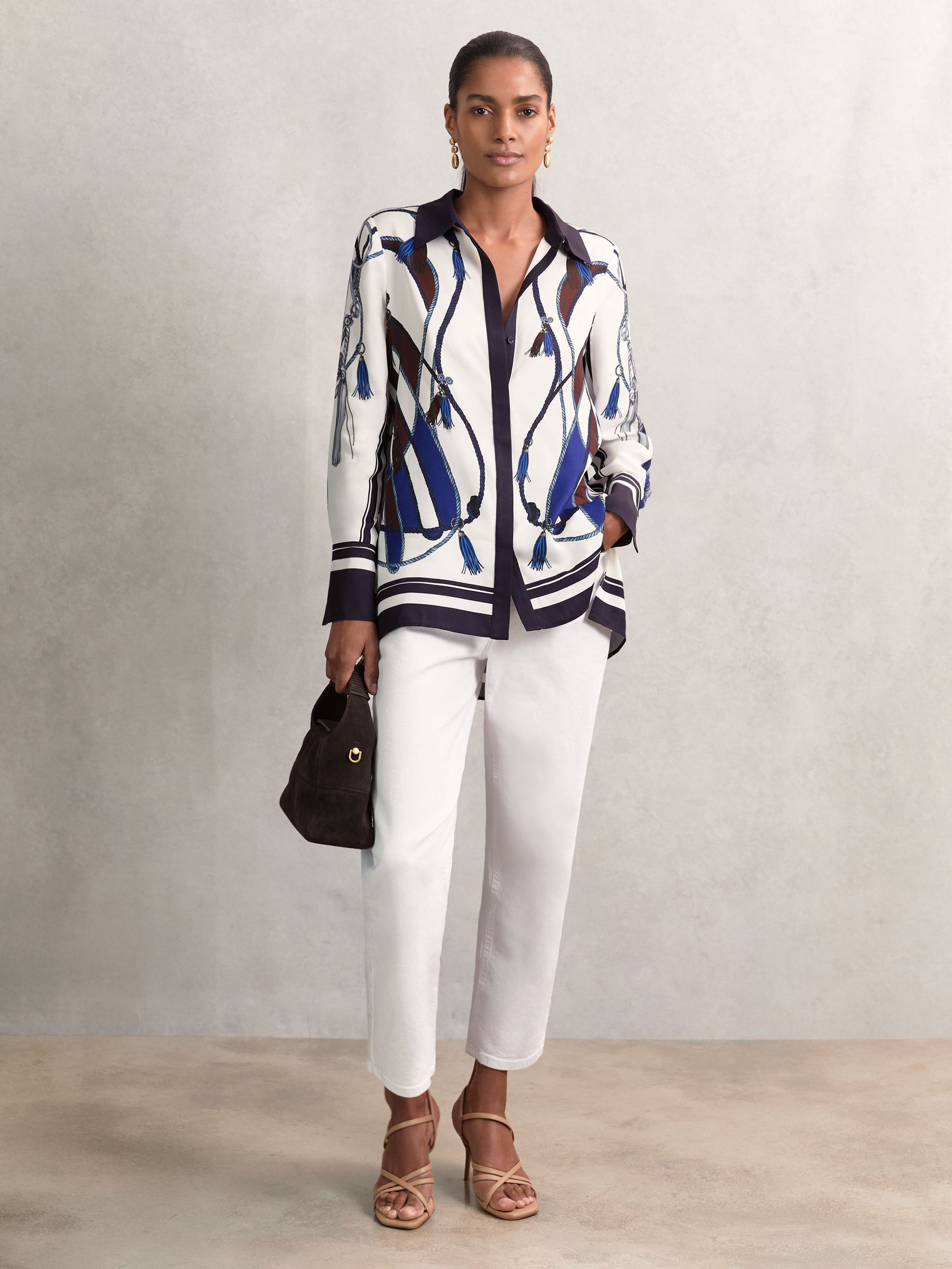 Scarf Print Colourblock Shirt in Navy (W77795) | 563 QAR