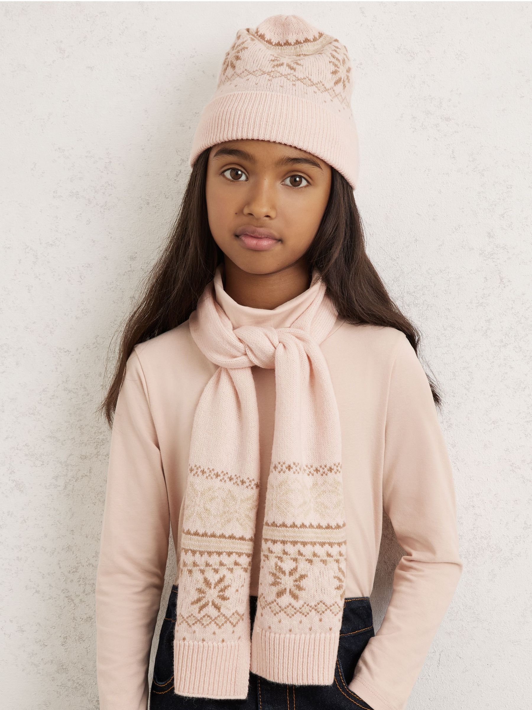 Senior Fair Isle Hat And Scarf Set With Wool in Ecru (W77799) | $65