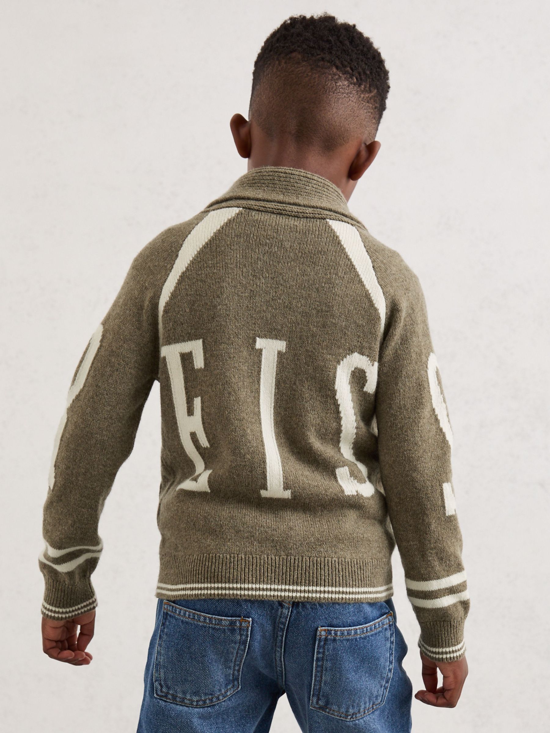 3-9 yrs Wool-Blend Shawl-Collar Logo Cardigan in Dark Green (W77802) | $80