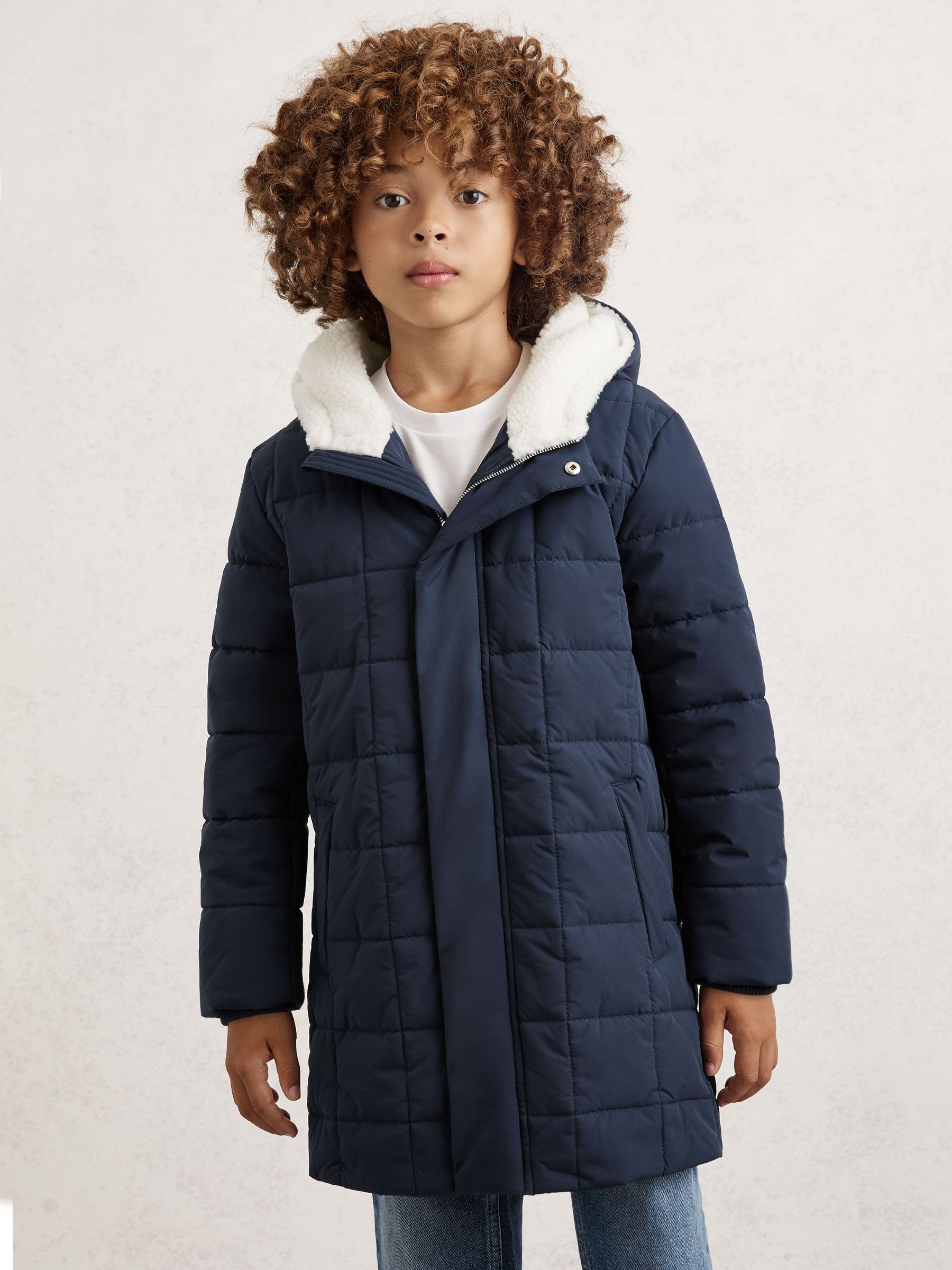 Fleece-Trim Hooded Puffer Jacket in Navy (W77816) | Kč2,660