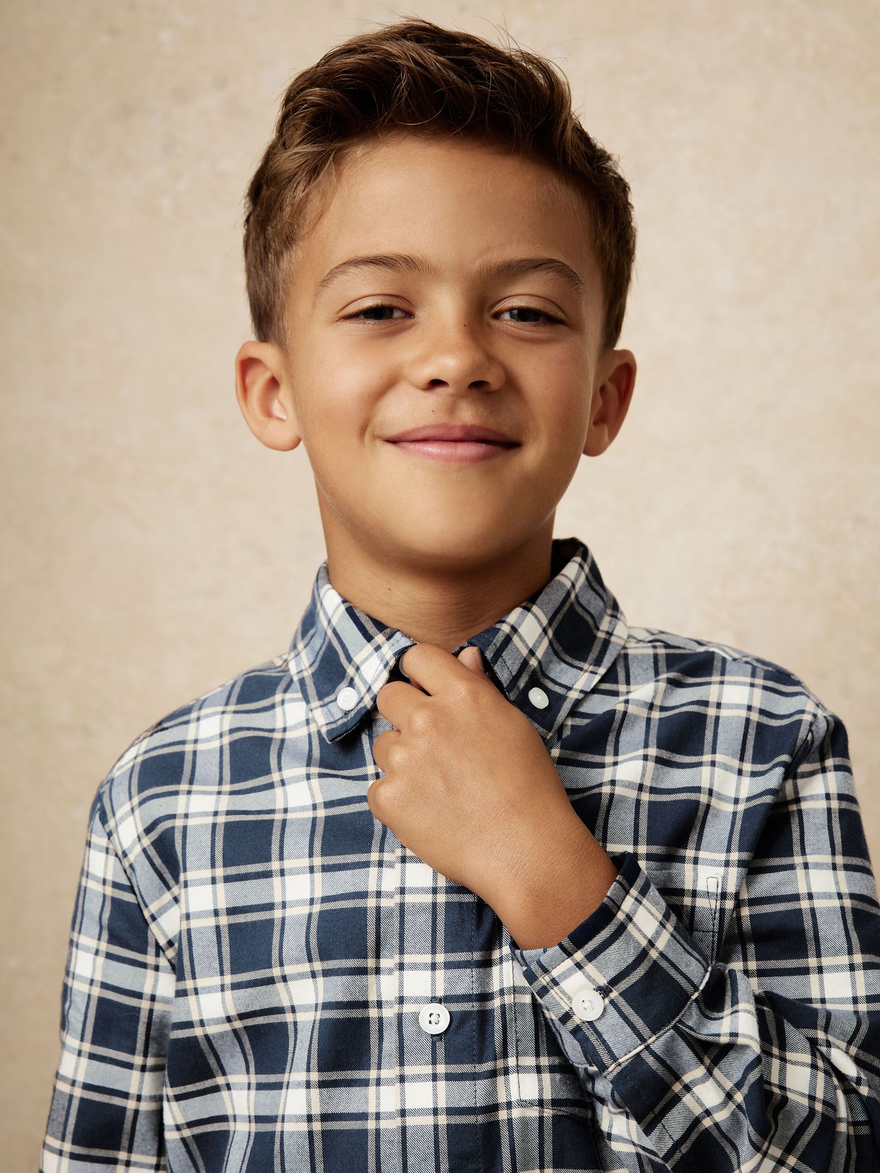 Cotton Button-Through Check Shirt in Navy Blue (W77820) | €60