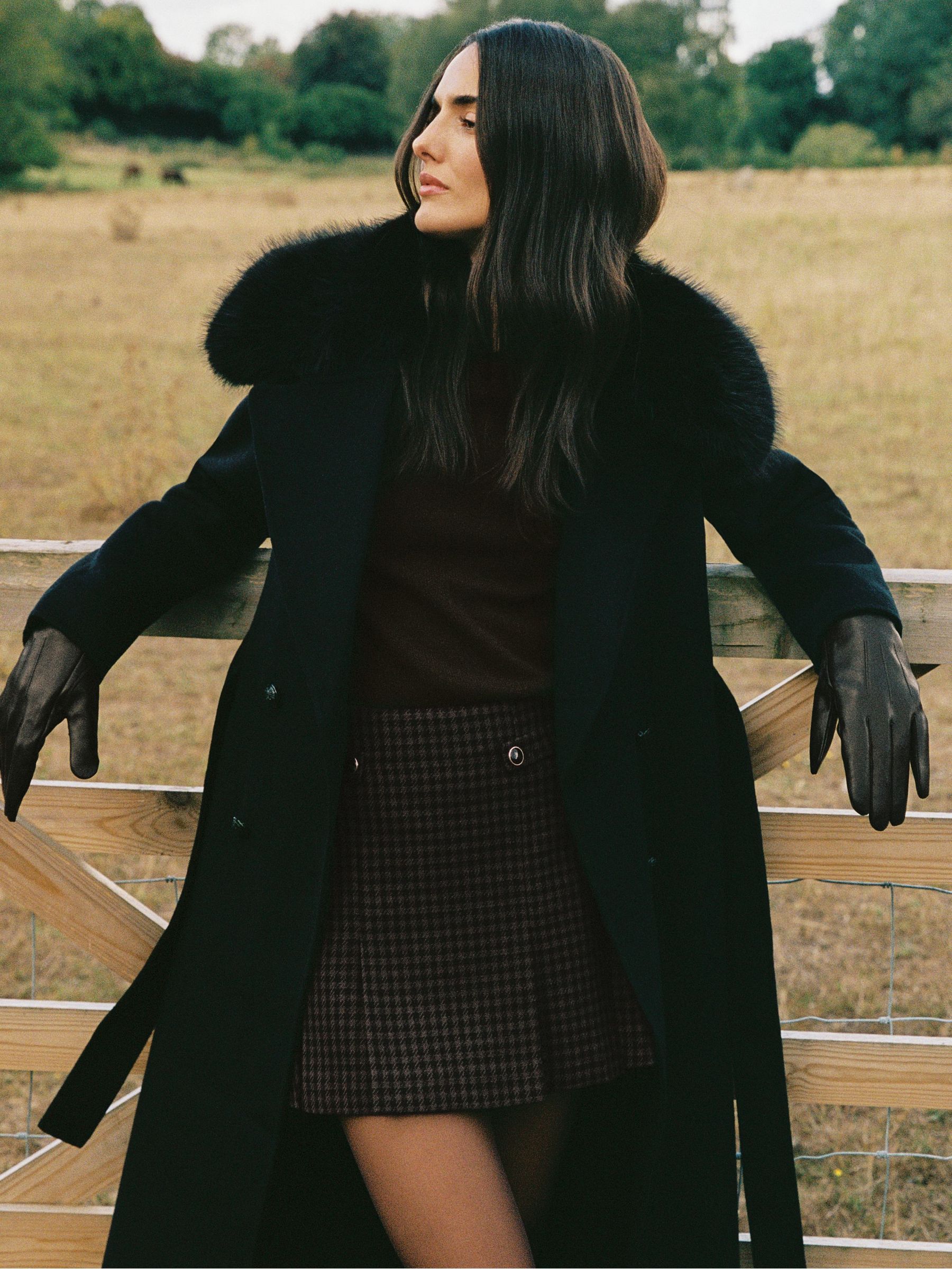 Detachable Faux-Fur Collar Coat Wool-Blend in Black (W77829) | $650