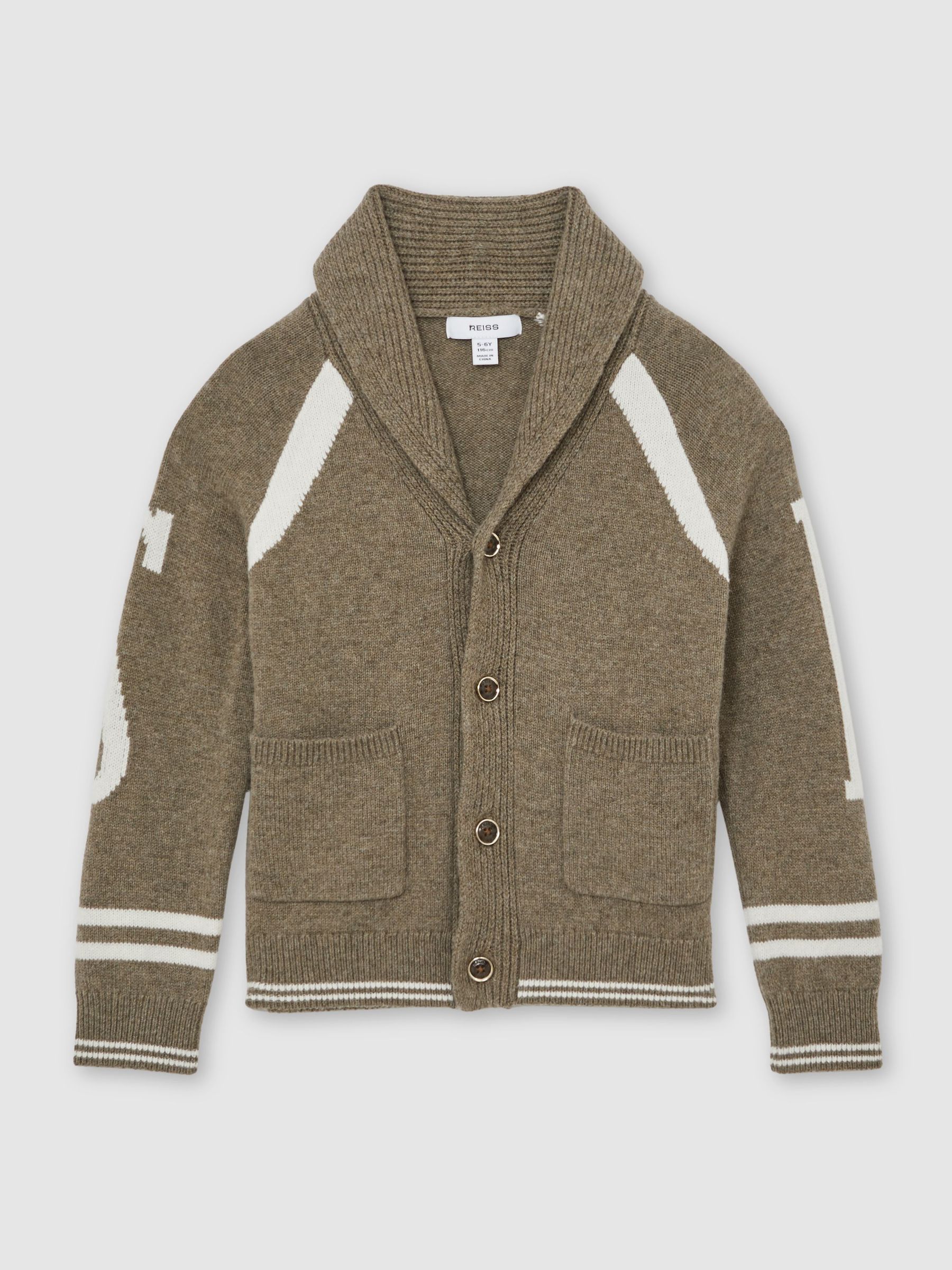 13-14 yrs Wool-Blend Shawl-Collar Logo Cardigan in Dark Green (W77851) | $95