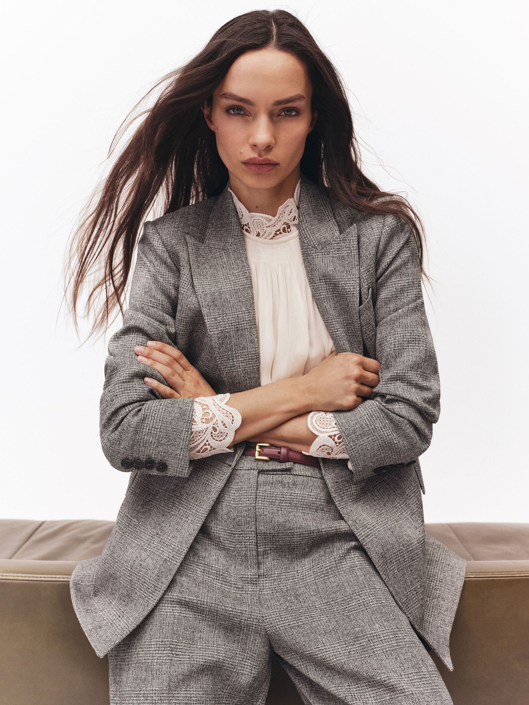 Double-Breasted Textured Suit Blazer in Grey (W78441) | 1,625 QAR