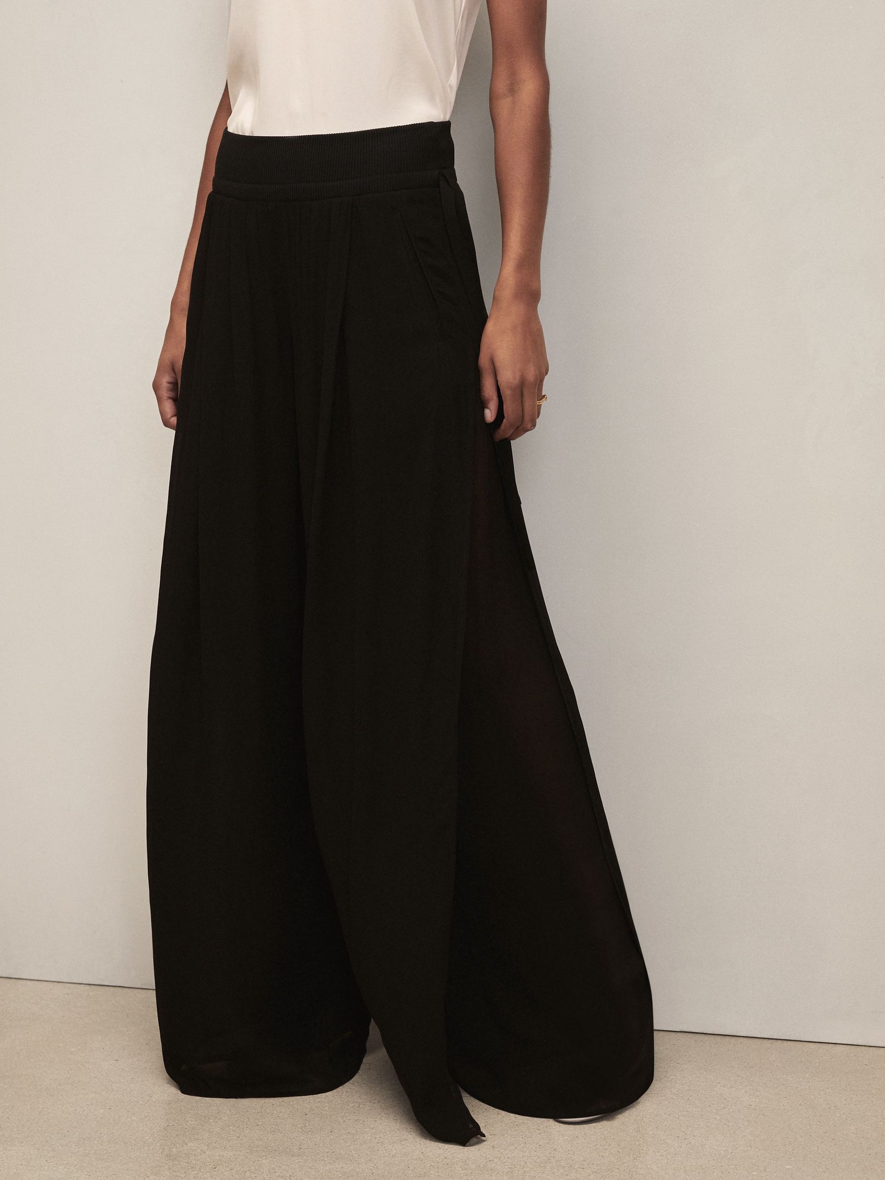 Petite Reiss | Royal Ballet Chiffon Trousers in Black (W78444) | $345