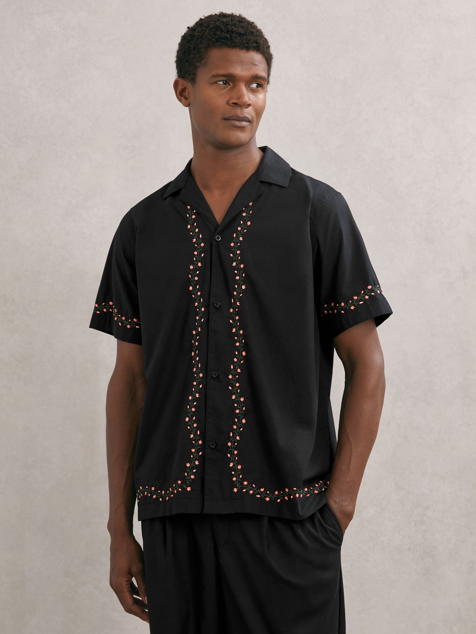 Les Deux Floral-Embroidered Shirt in Black (W78447) | $215