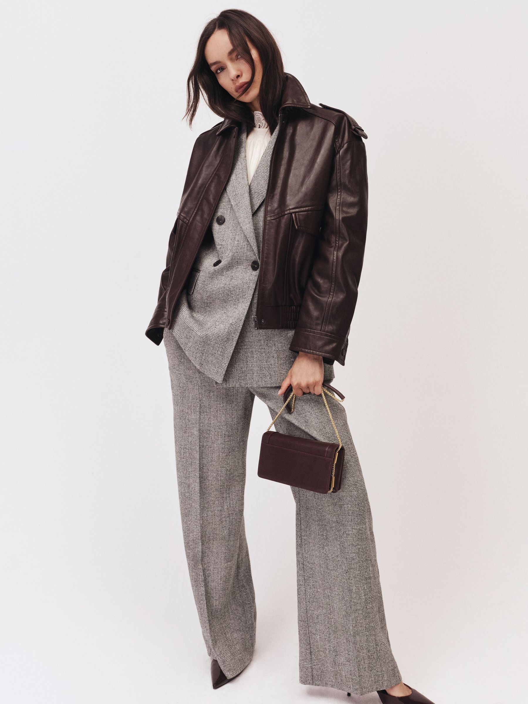Wide-Leg Textured Suit Trousers in Grey (W78450) | 1,080 QAR