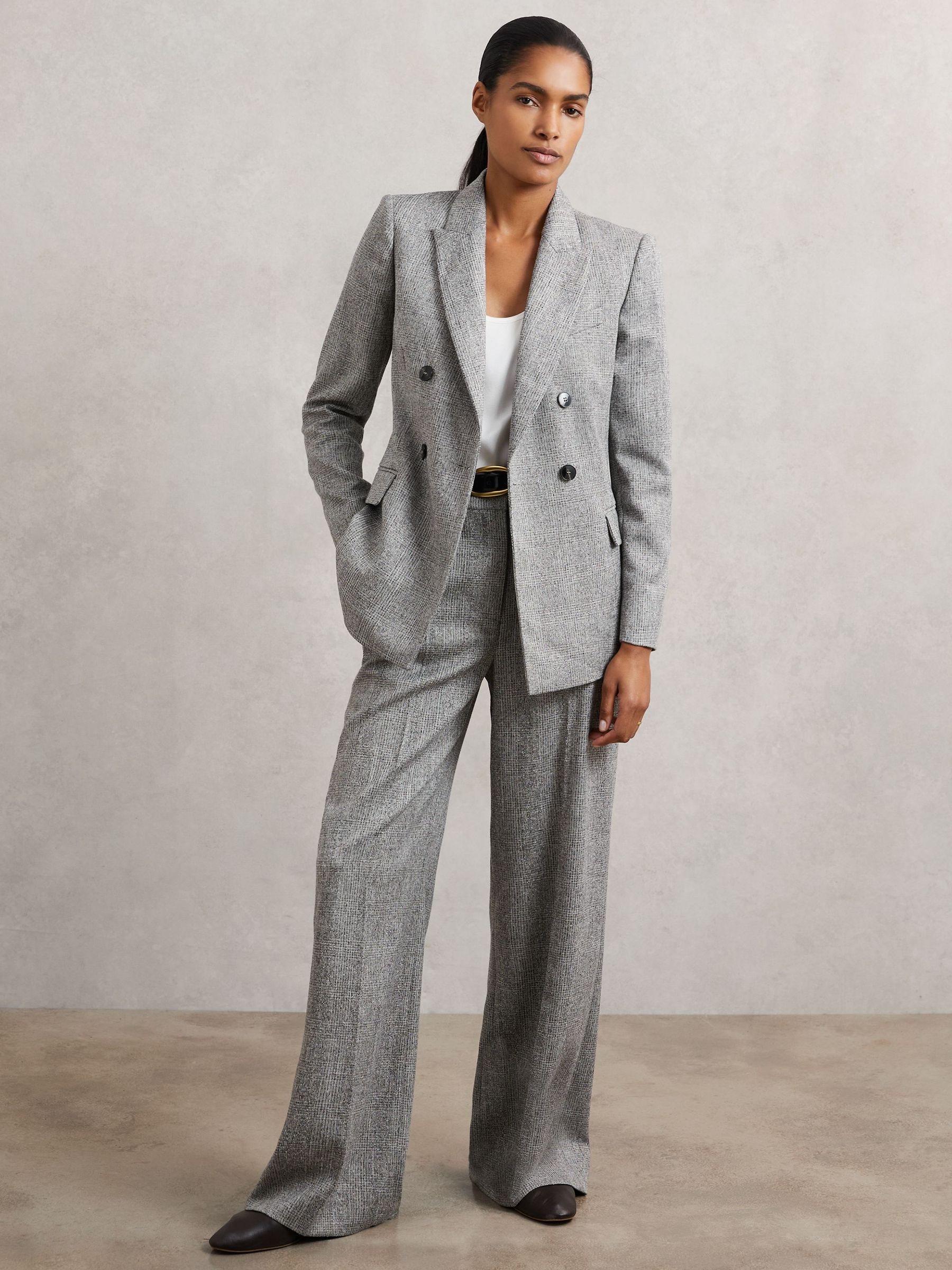 Petite Wide-Leg Textured Suit Trousers in Grey (W78458) | SGD 400