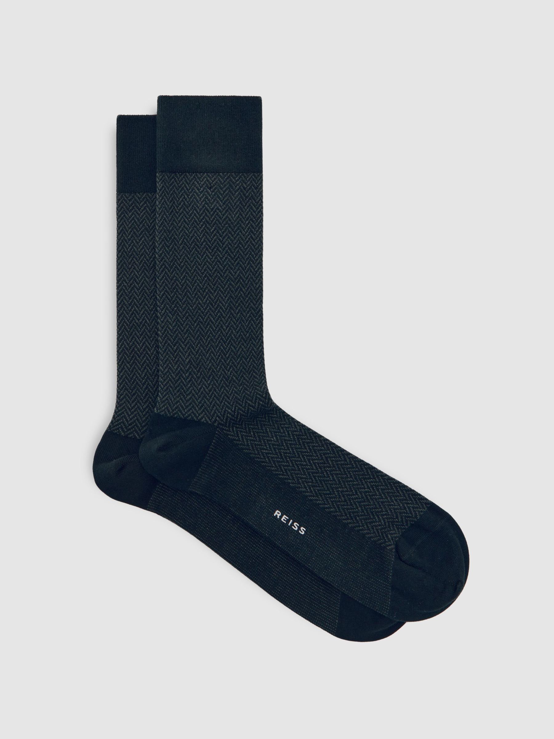 Cotton-Blend Herringbone Socks in Charcoal (W78546) | €20
