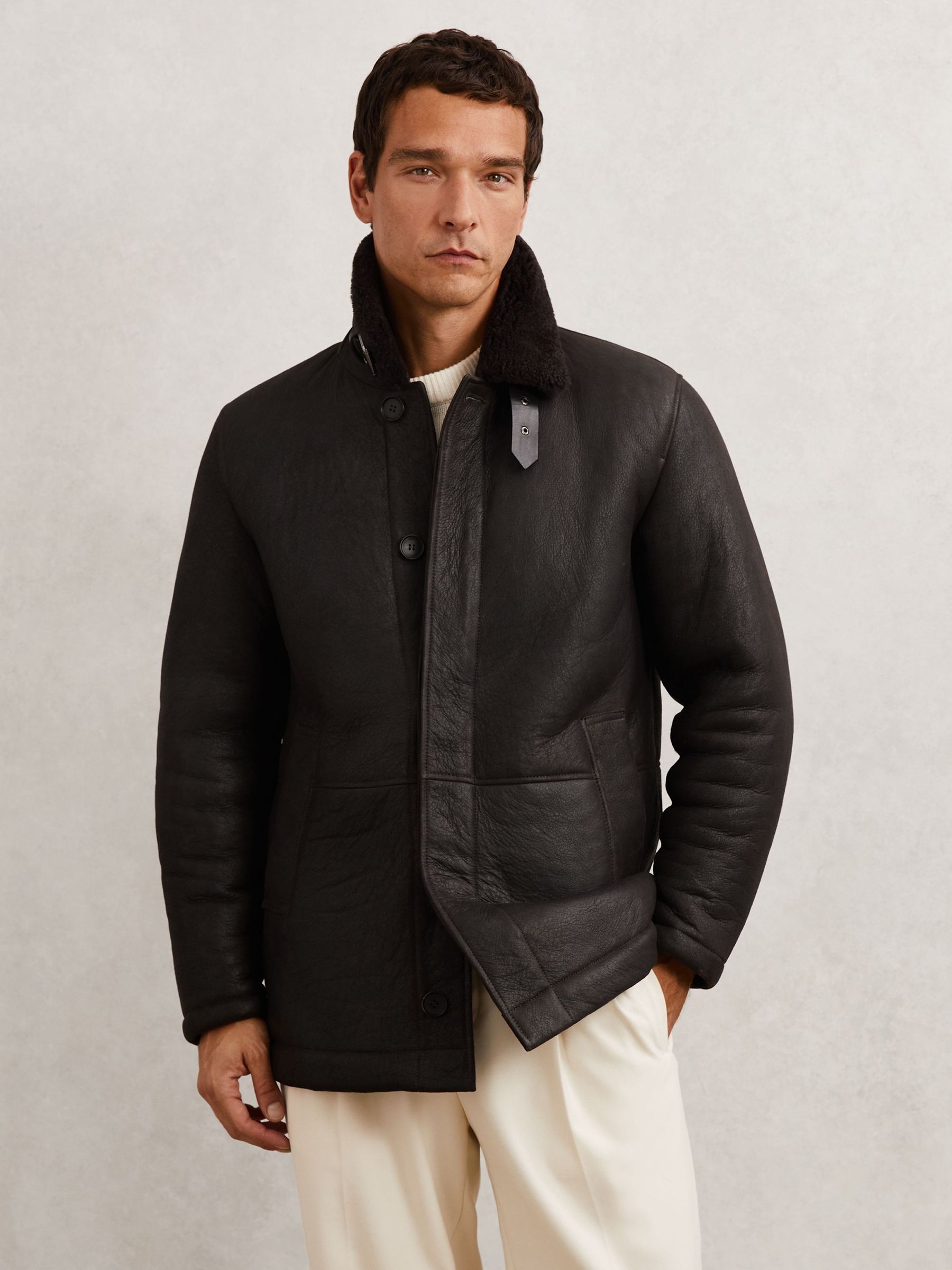Button-Through Shearling Jacket in Brown (W78565) | 7,605 QAR