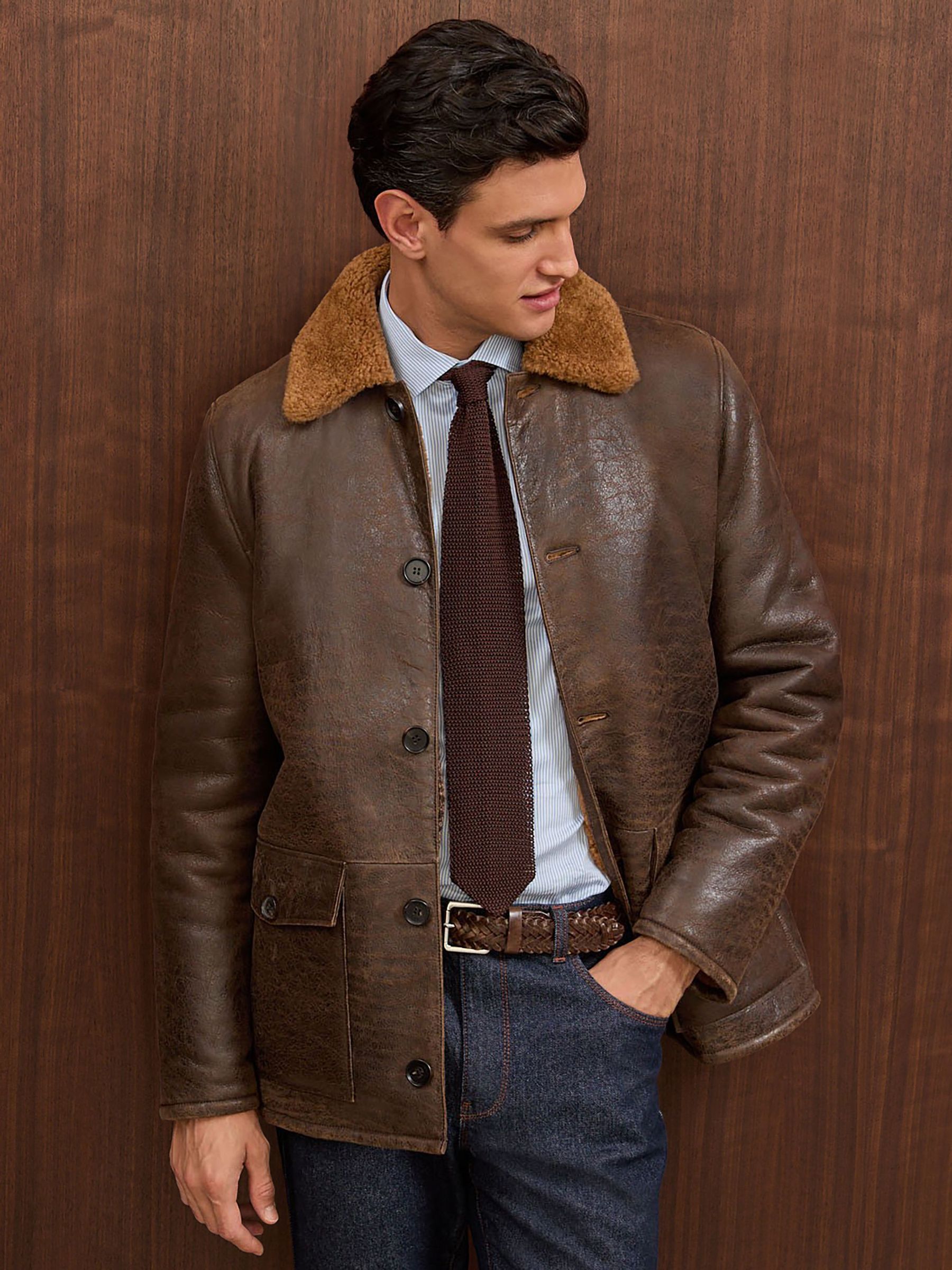 Atelier Shearling Leather Jacket in Brown (W81082) | $2,380