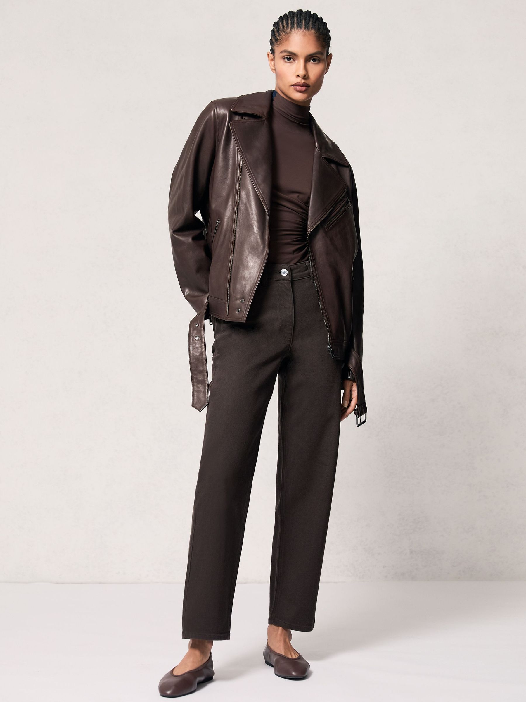 Leather Biker Jacket in Chocolate Brown (W83344) | €580