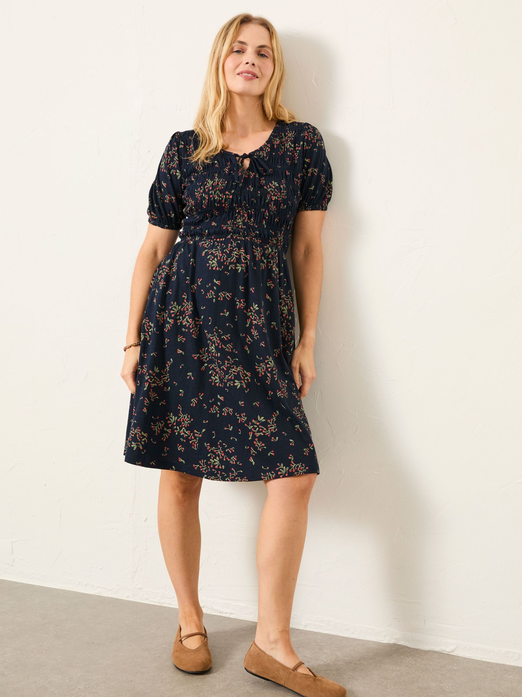 Nora Navy Cherries Petite Jersey Dress (W83563) | $95