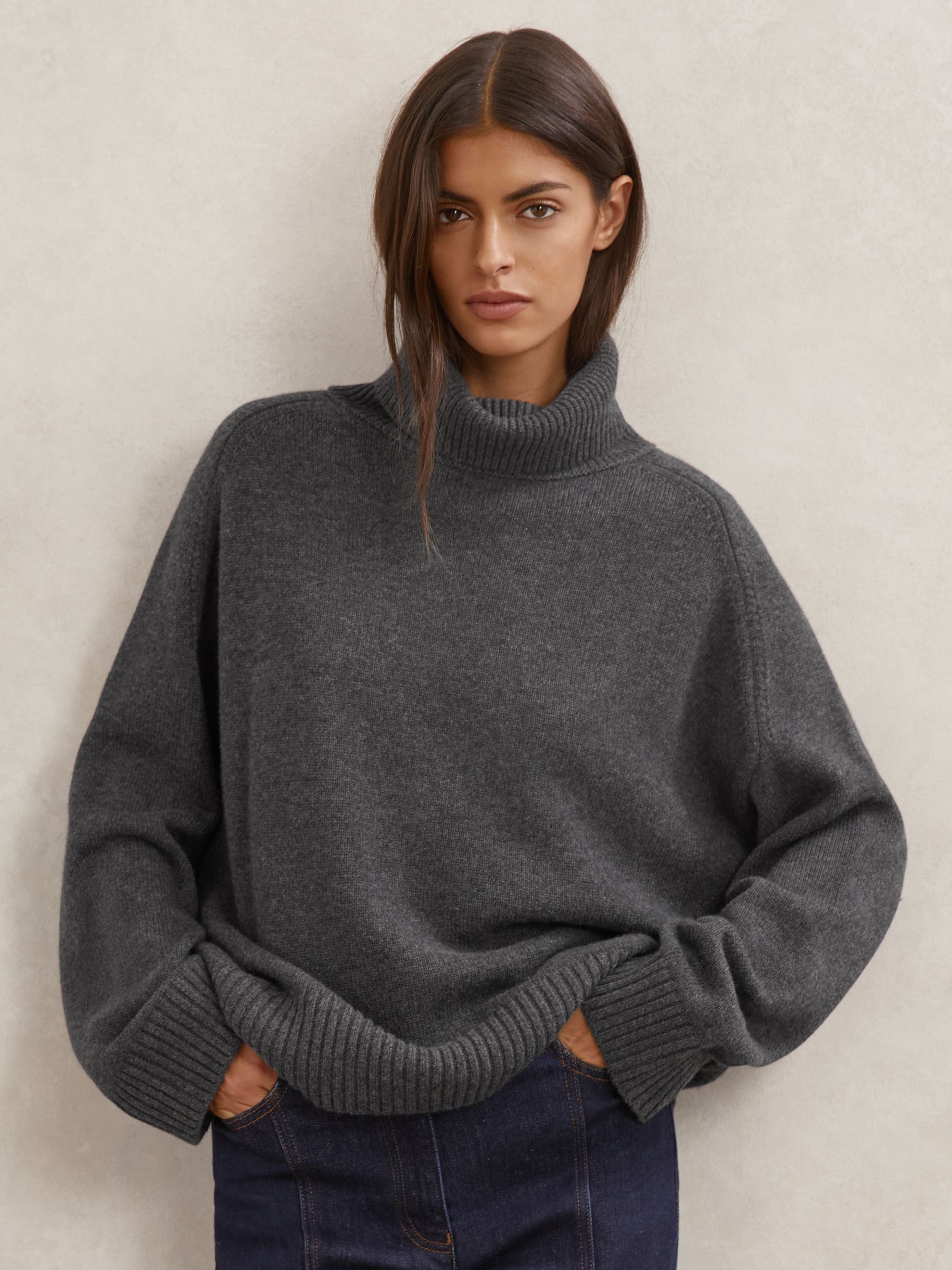 Wool-Cashmere Roll-Neck Jumper in Charcoal Grey (W83687) | $240