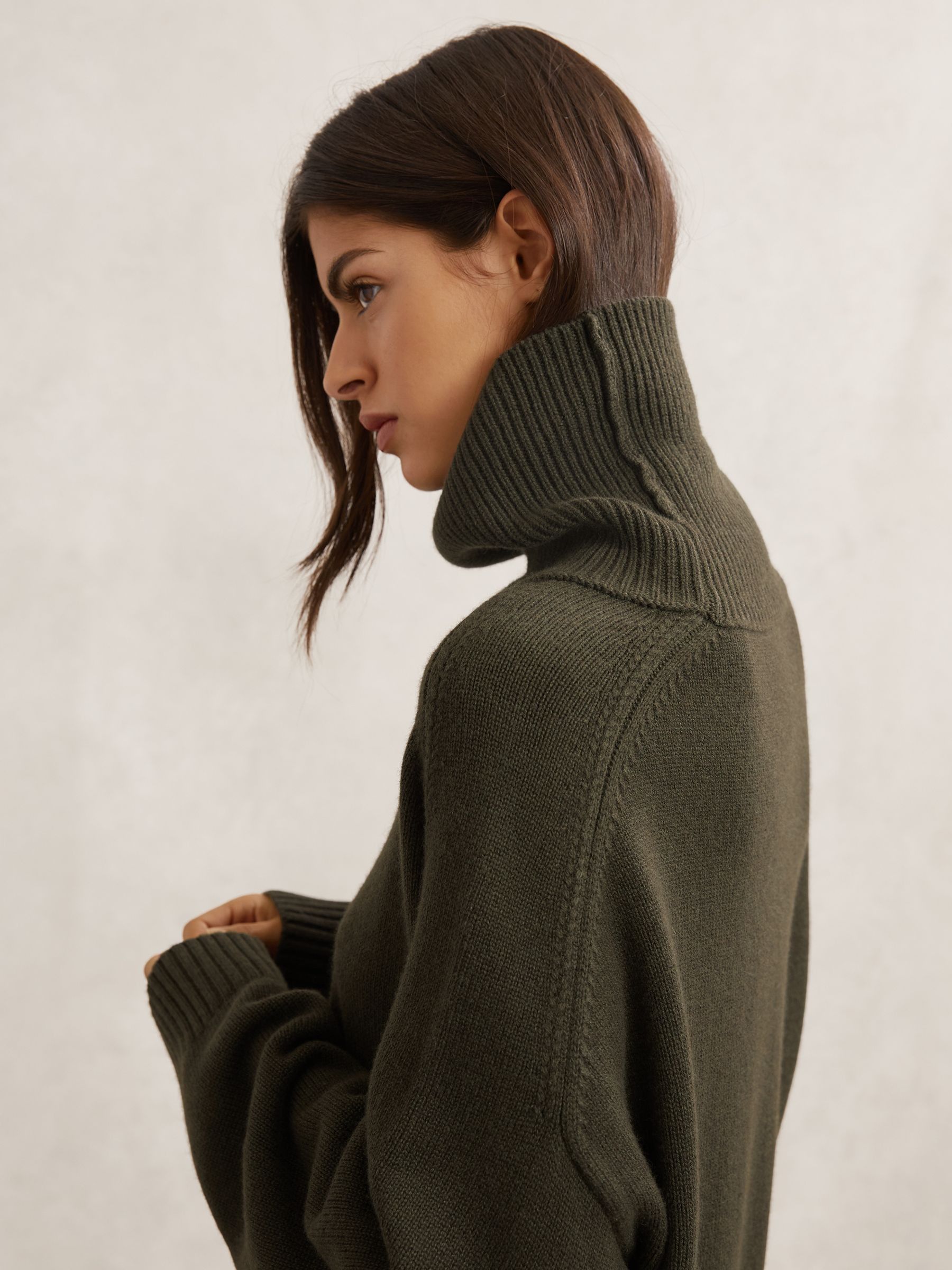 Wool-Cashmere Roll-Neck Jumper in Khaki Green (W83704) | Kč4,770