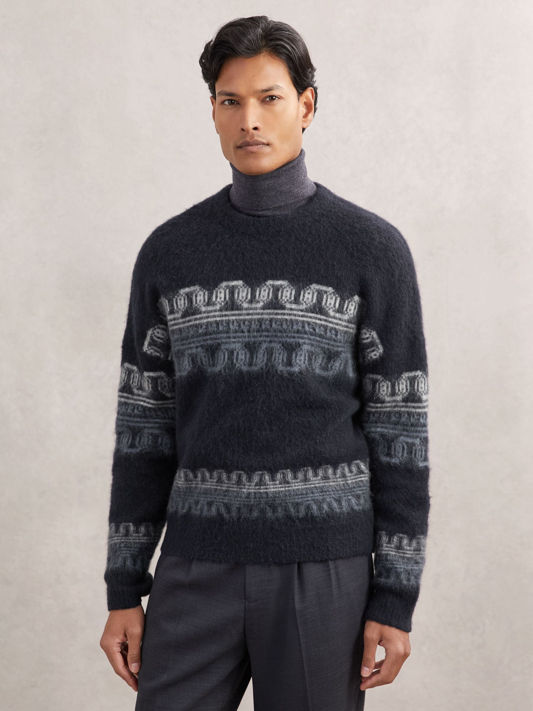Wool-Alpaca Blend Fair Isle Jumper in Navy (W84010) | $250