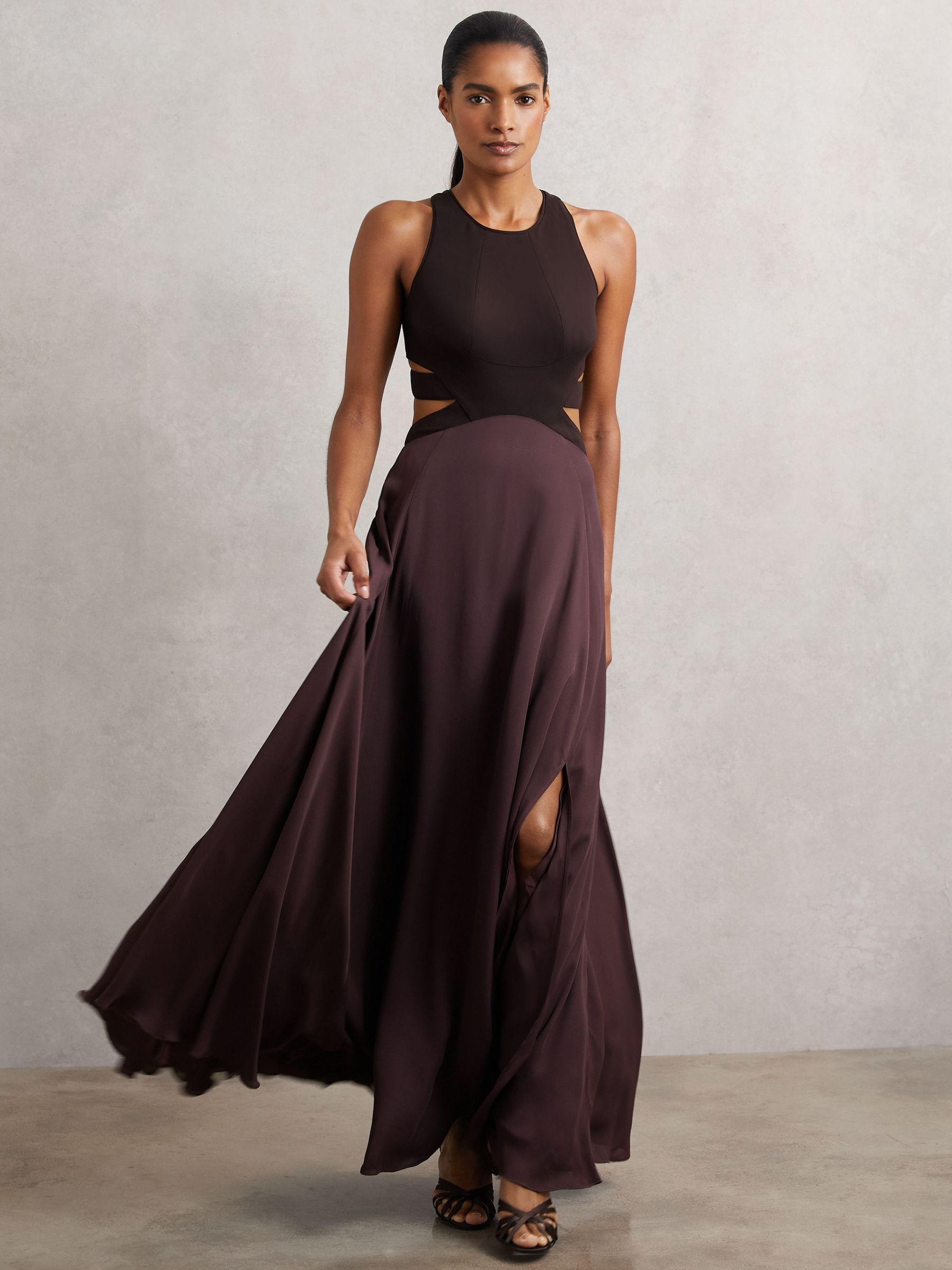Cut-Out Racerback Maxi Dress in Burgundy (W87186) | 1,625 QAR