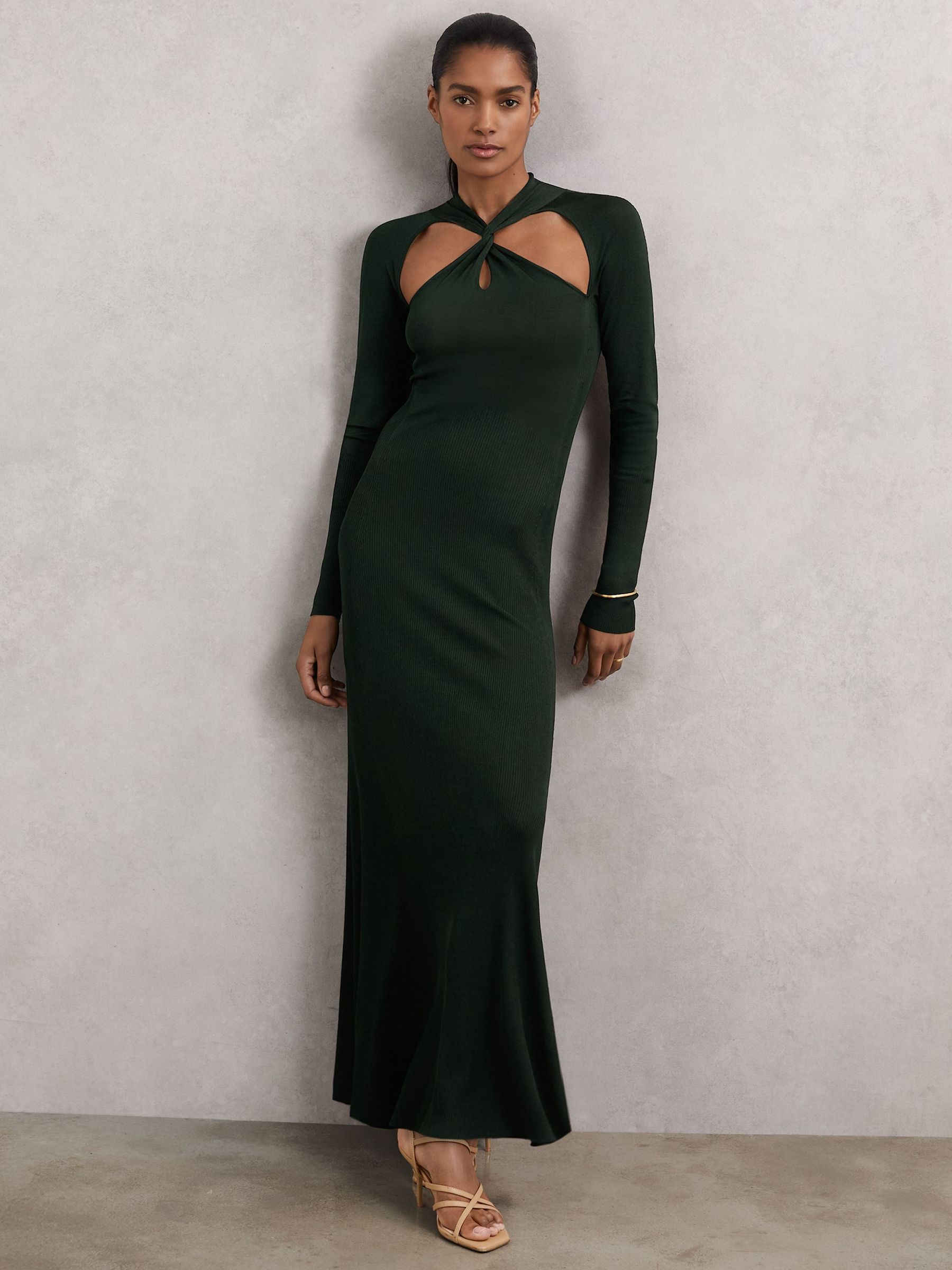 Petite Cut-Out Knitted Maxi Dress in Dark Green (W87196) | €255