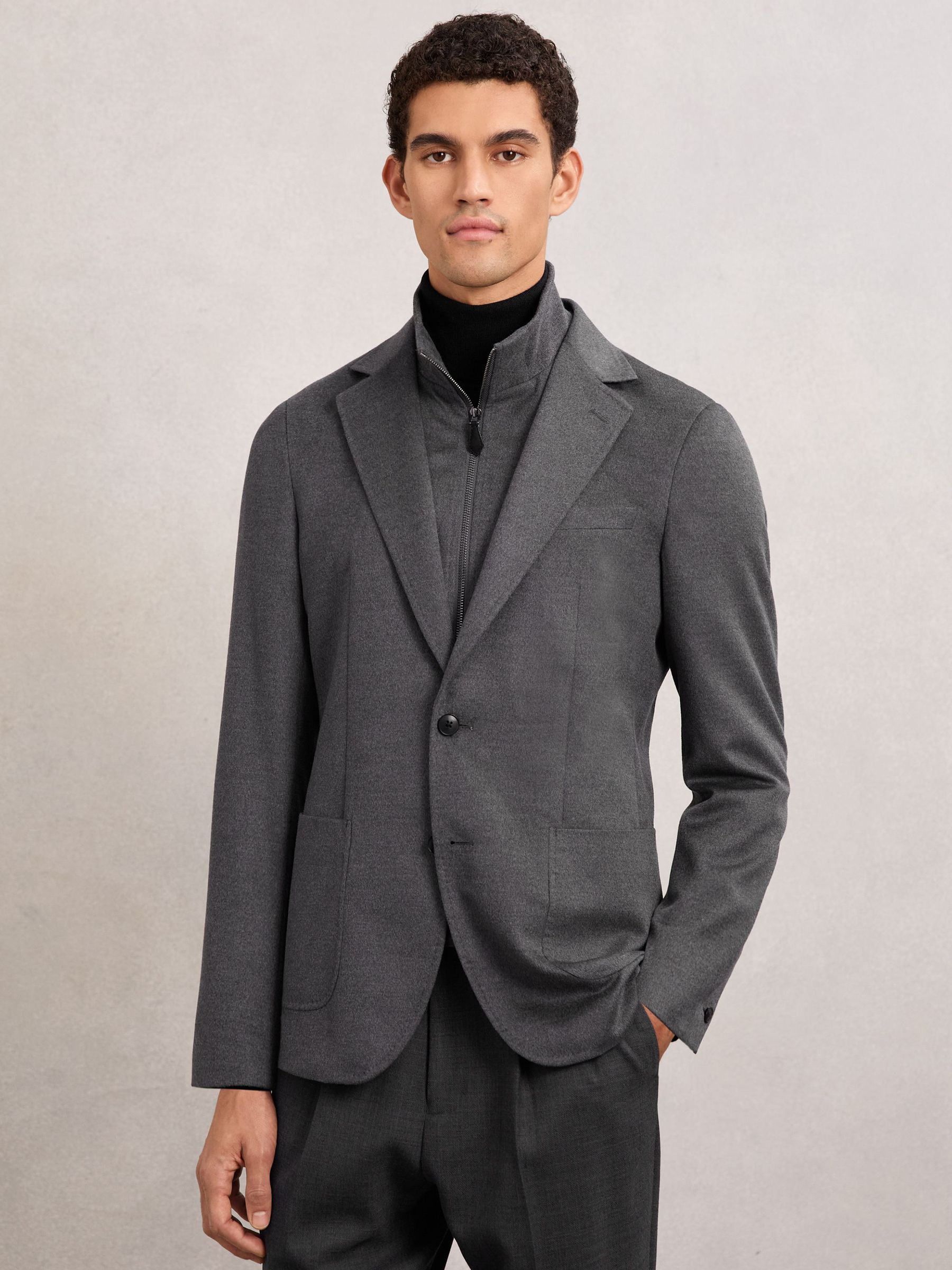 Single-Breasted Blazer With Insert Tailored-Fit Gilet in Charcoal (W87336) | $565
