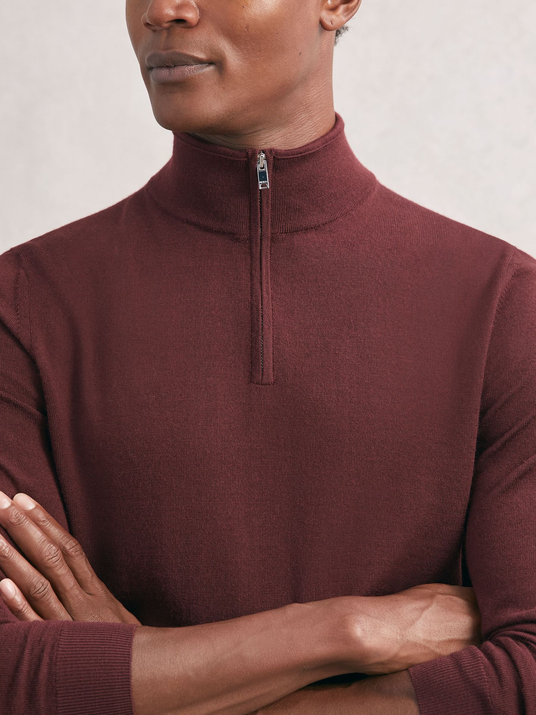 Merino Wool Half-Zip Jumper in Port Red (W87349) | $170