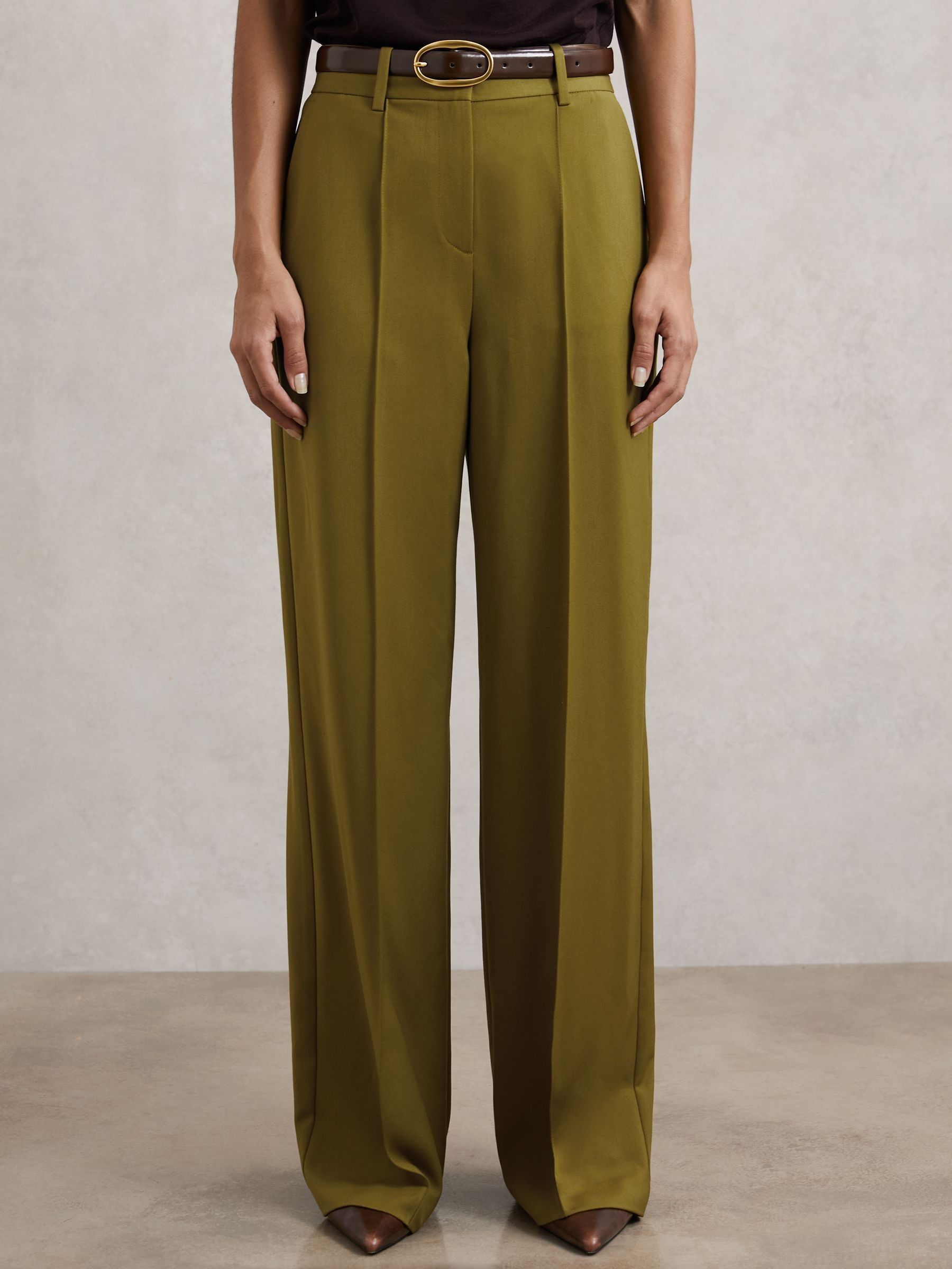 Petite Wide-Leg Pintuck Trousers in Green (W89205) | €220