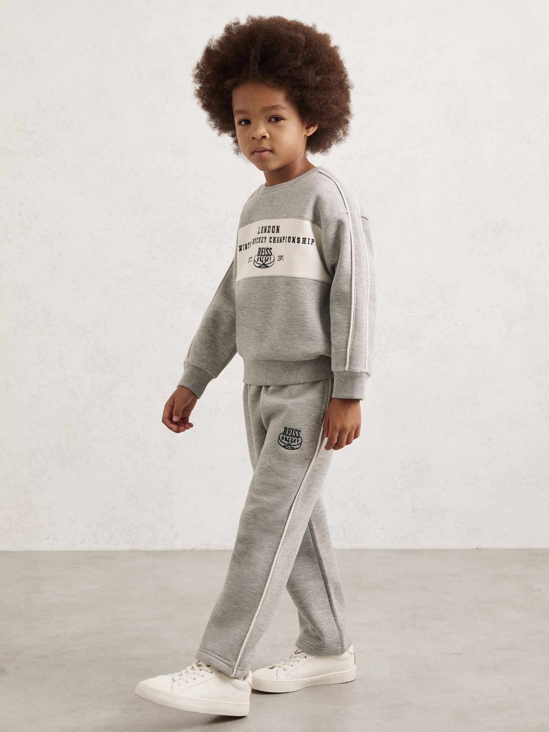 9-13 yrs Cotton-Blend Hockey Joggers with Contrast Piping in Grey Melange (W90079) | $75