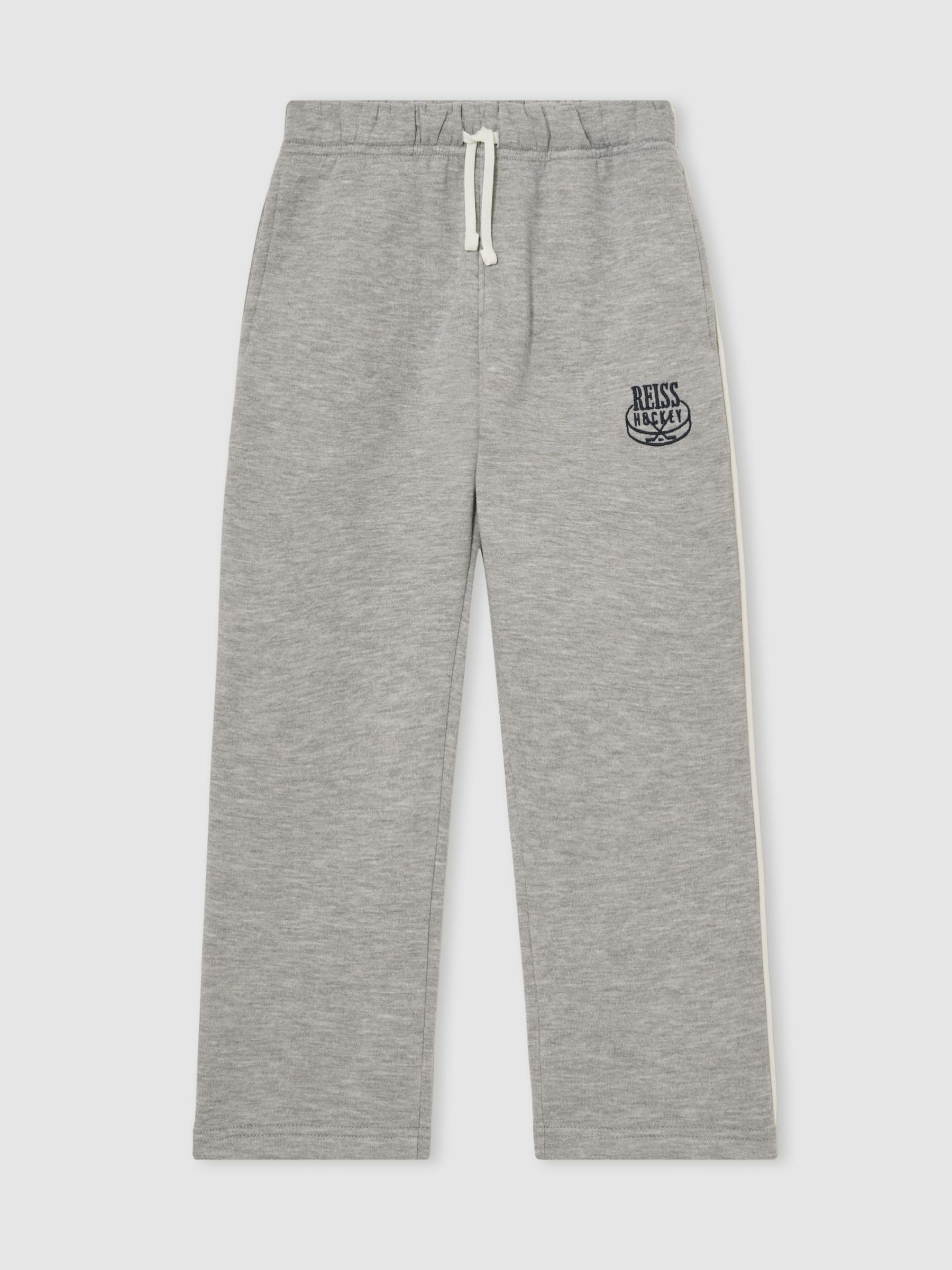 13-14 yrs Cotton-Blend Hockey Joggers with Contrast Piping in Grey Melange (W90083) | $80
