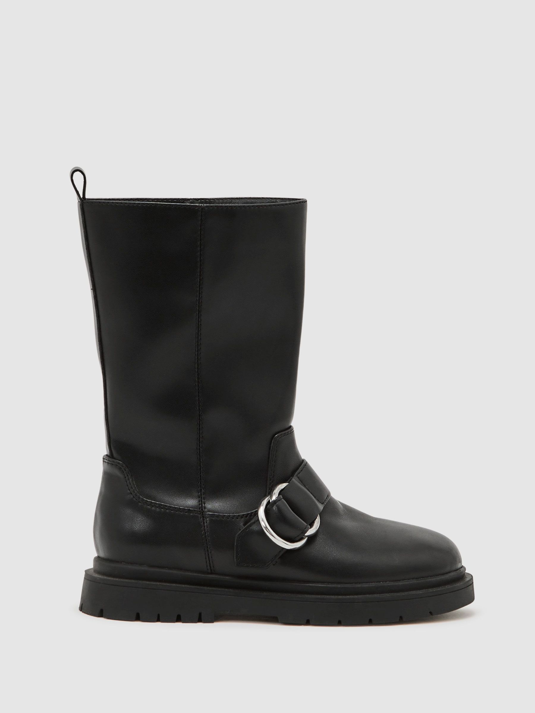 Leather Biker Boots in Black (W90595) | $155