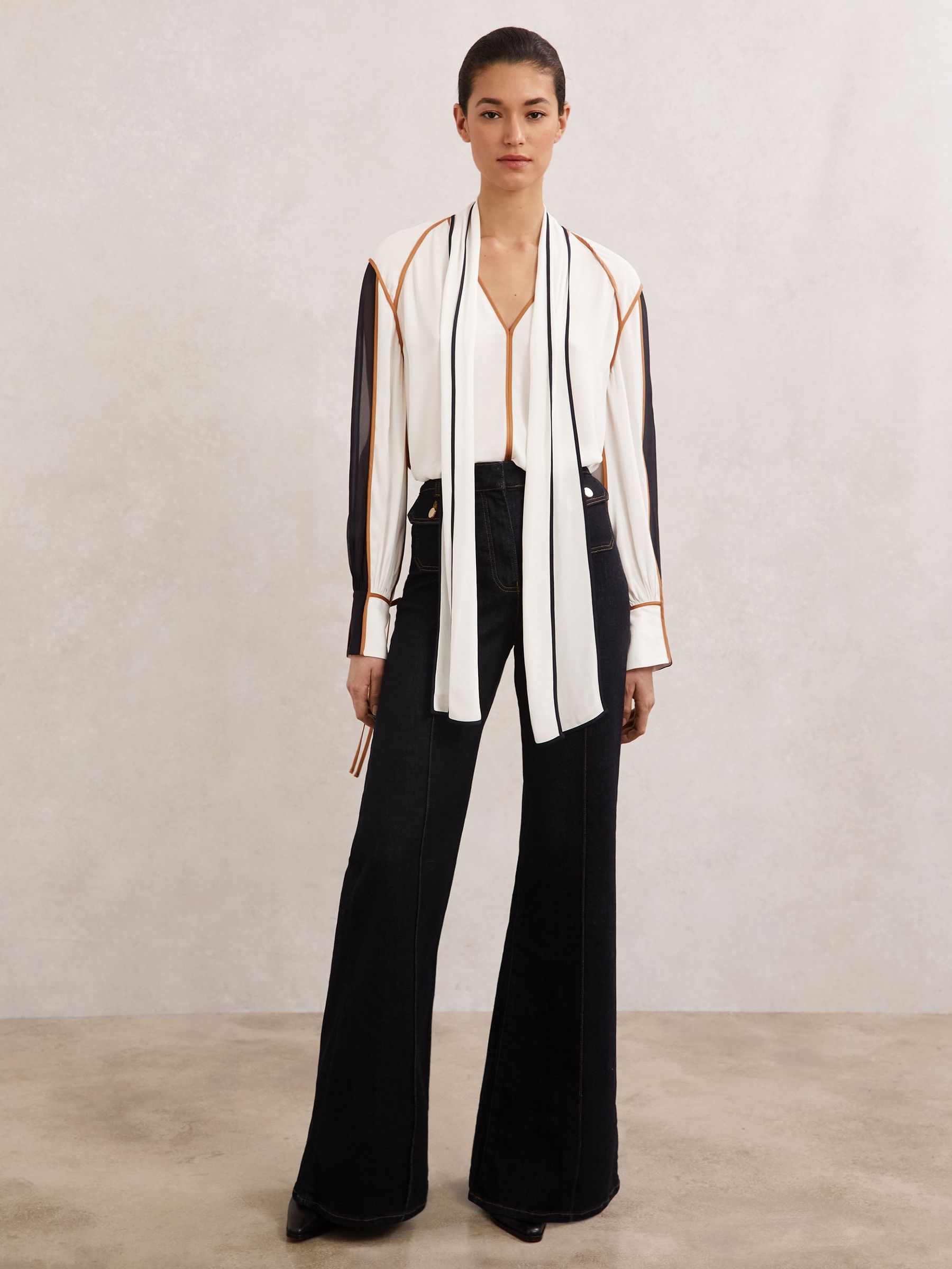 Tipped Tie-Neck Blouse in Ivory (W94257) | $295