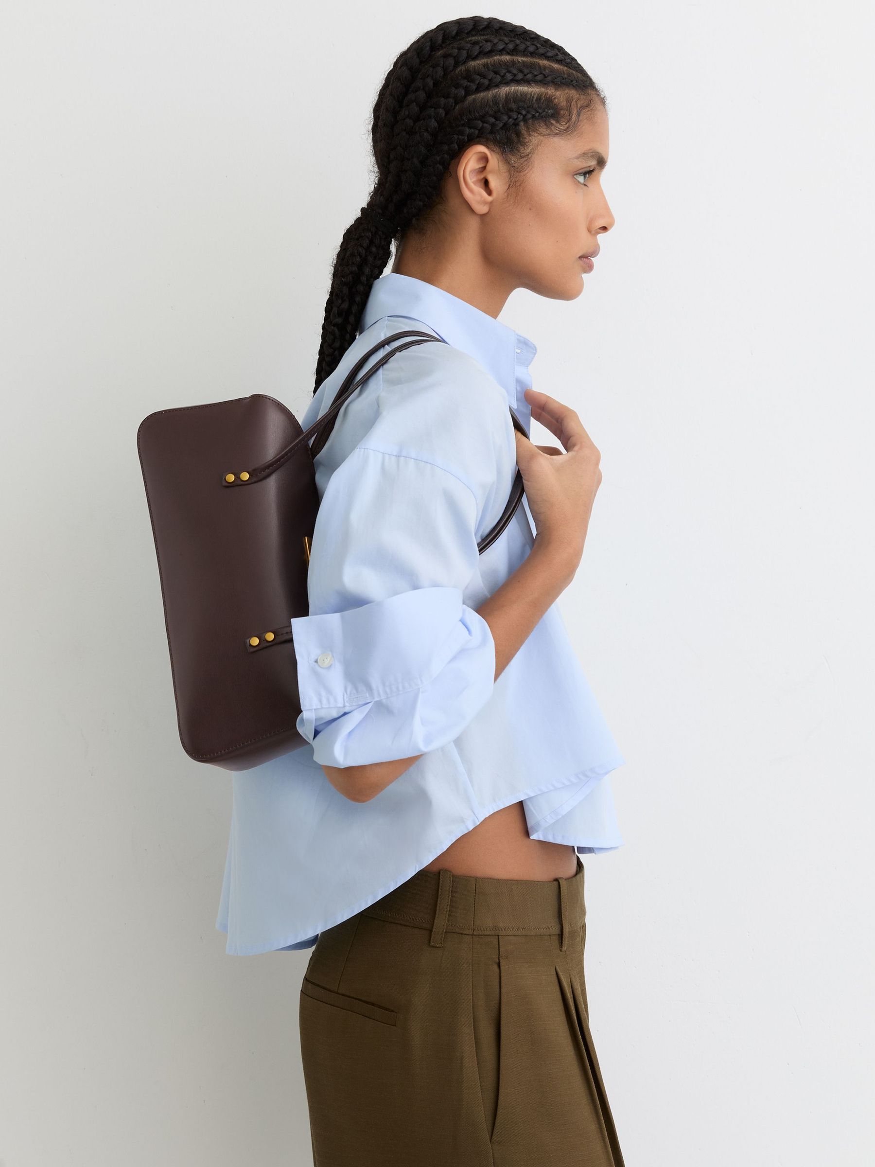 Leather Bowling Shoulder Bag in Chocolate (W94274) | $295