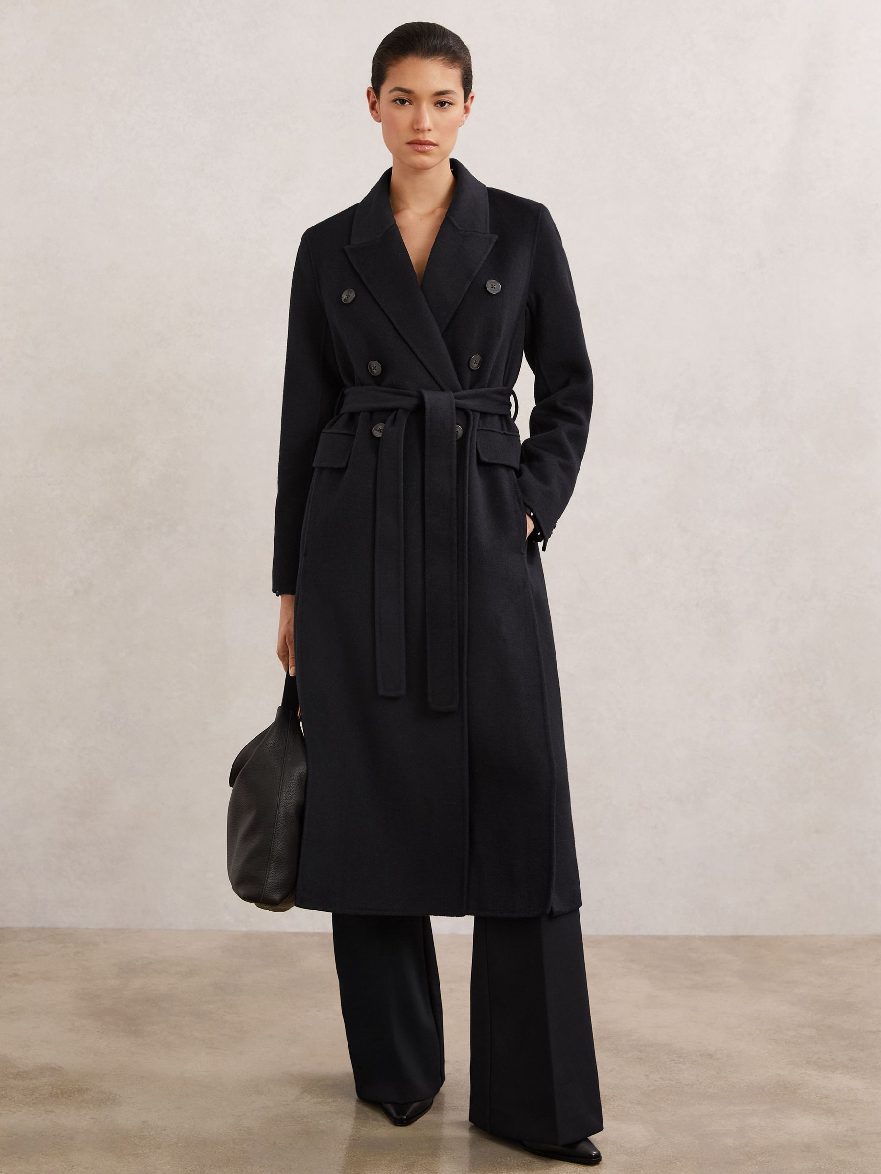 Double-Breasted Blindseam Coat Wool-Blend in Navy (W95895) | $595