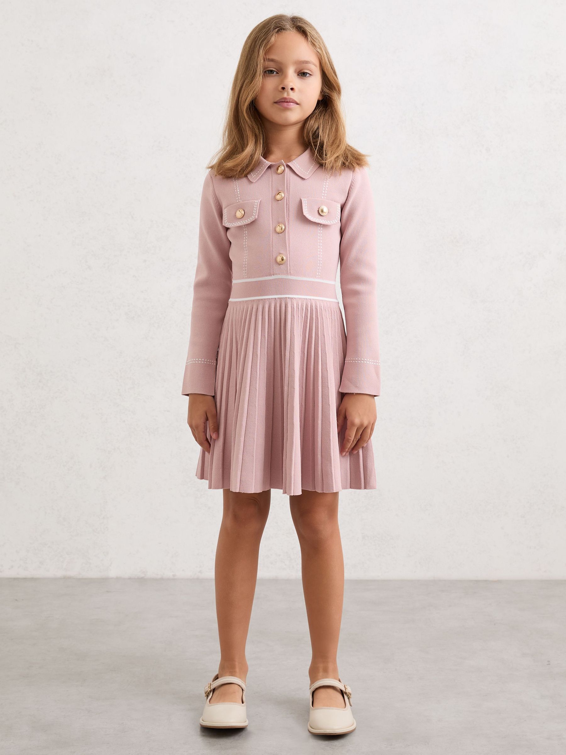 9-13 yrs Button-Detail Knitted Dress in Pink (W95899) | $130