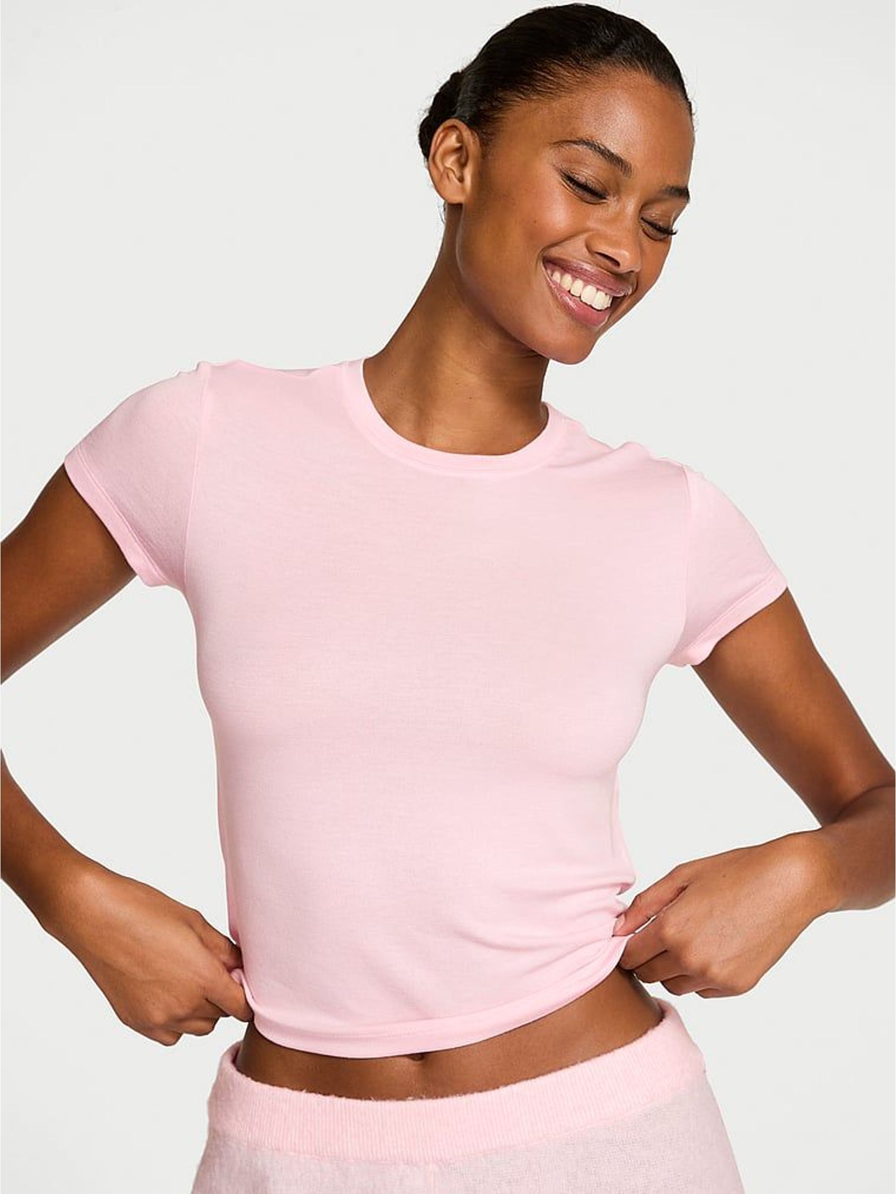 Pretty Blossom Pink Modal Rib Short Sleeve T-Shirt (W96055) | €33