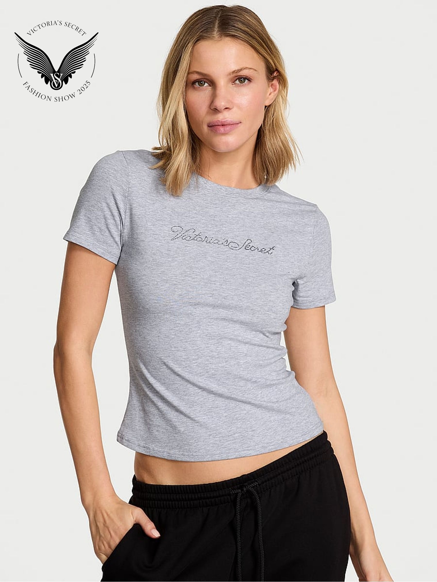 Medium Heather Grey Fashion Show Cropped T-Shirt (W96067) | €32