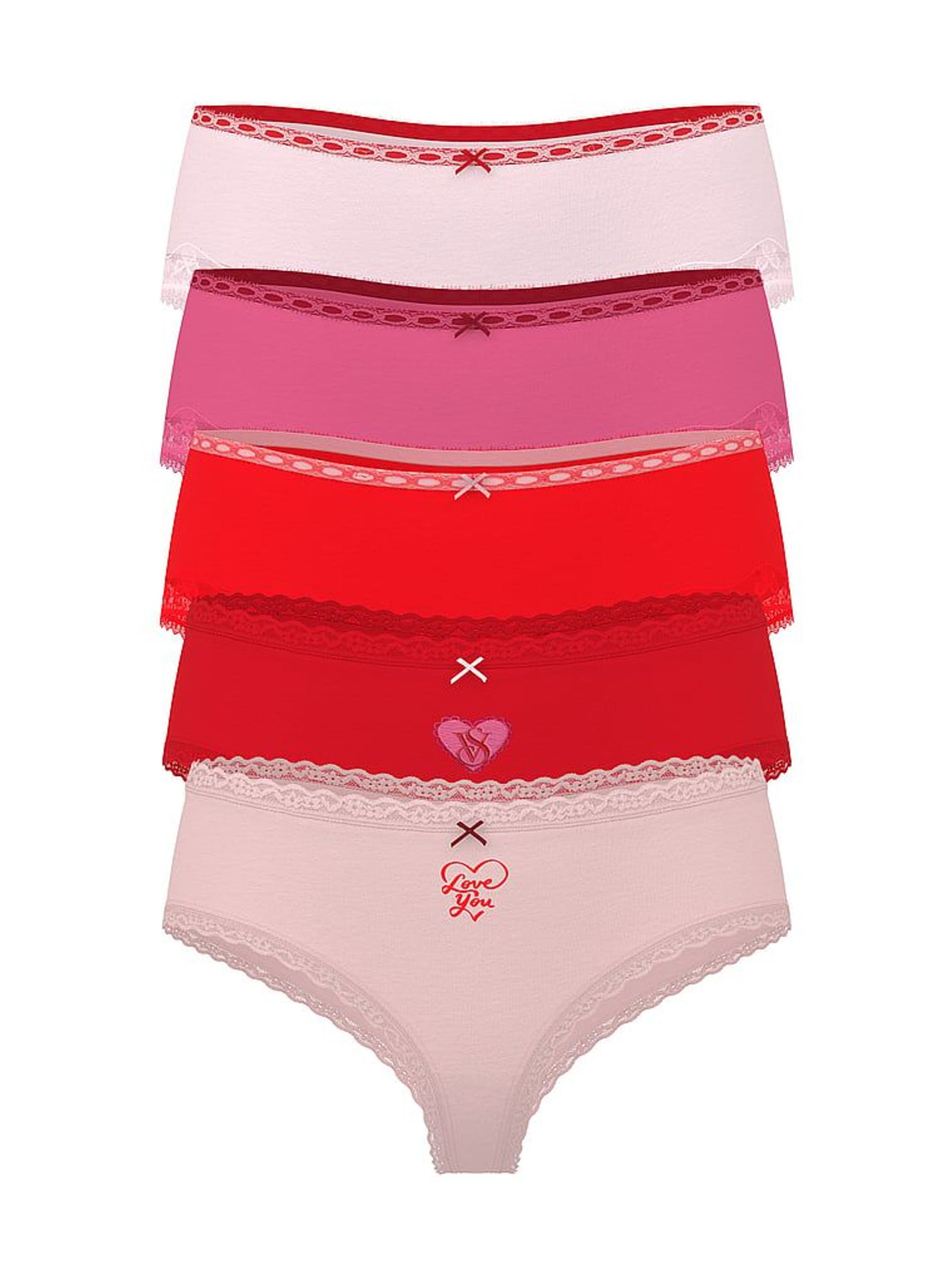Red/Pink Cheeky 5 Pack Cotton Lace Trim Knickers (W96112) | €33