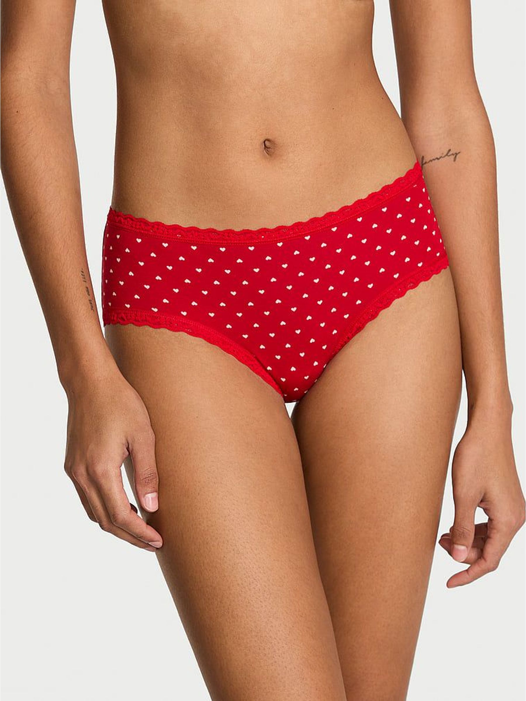 Lipstick Red Hearts Cheeky Cotton Lace Trim Knickers (W96177) | €13
