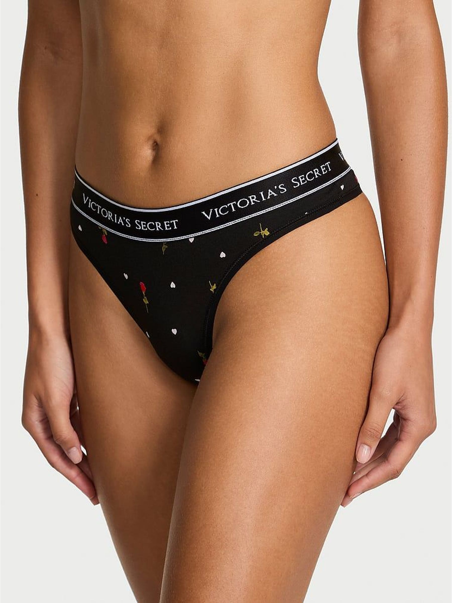 Black Ditsy Rose Thong Logo Knickers (W96179) | €11.50