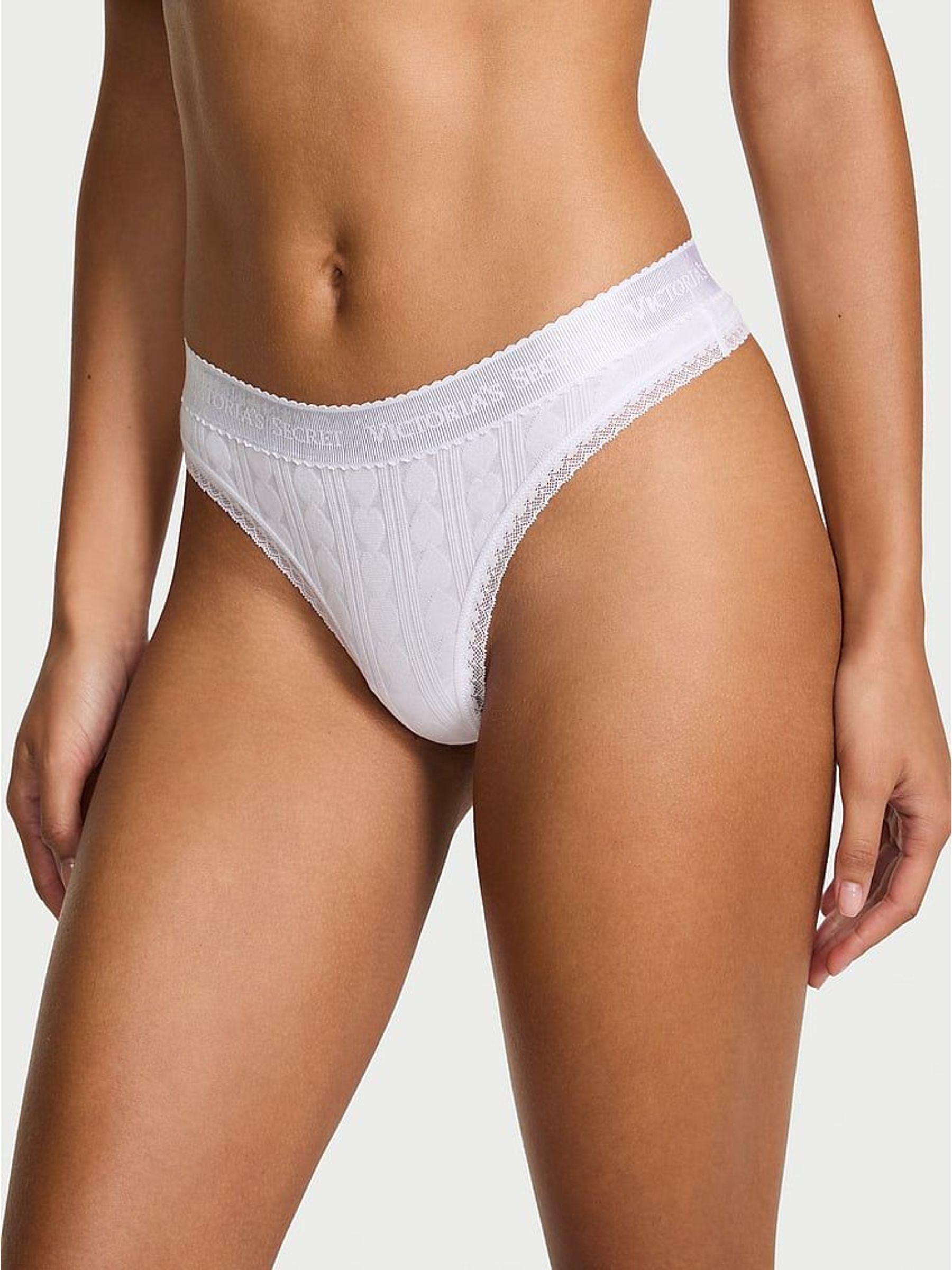 White Thong Logo Heart Pointelle Knickers (W96193) | €11.50