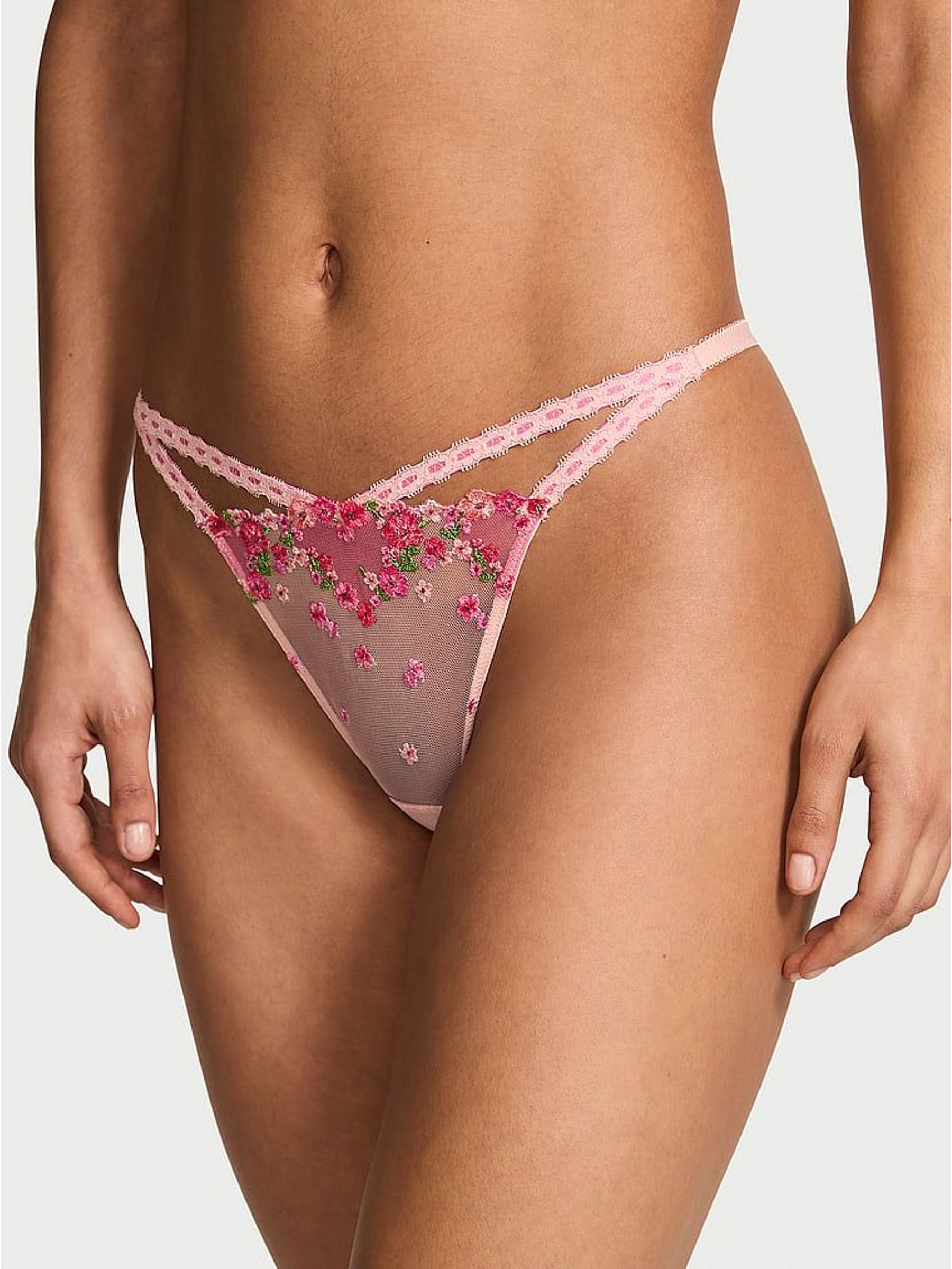 Hearts and Roses Pink Brazilian Embroided Knickers (W98055) | €33