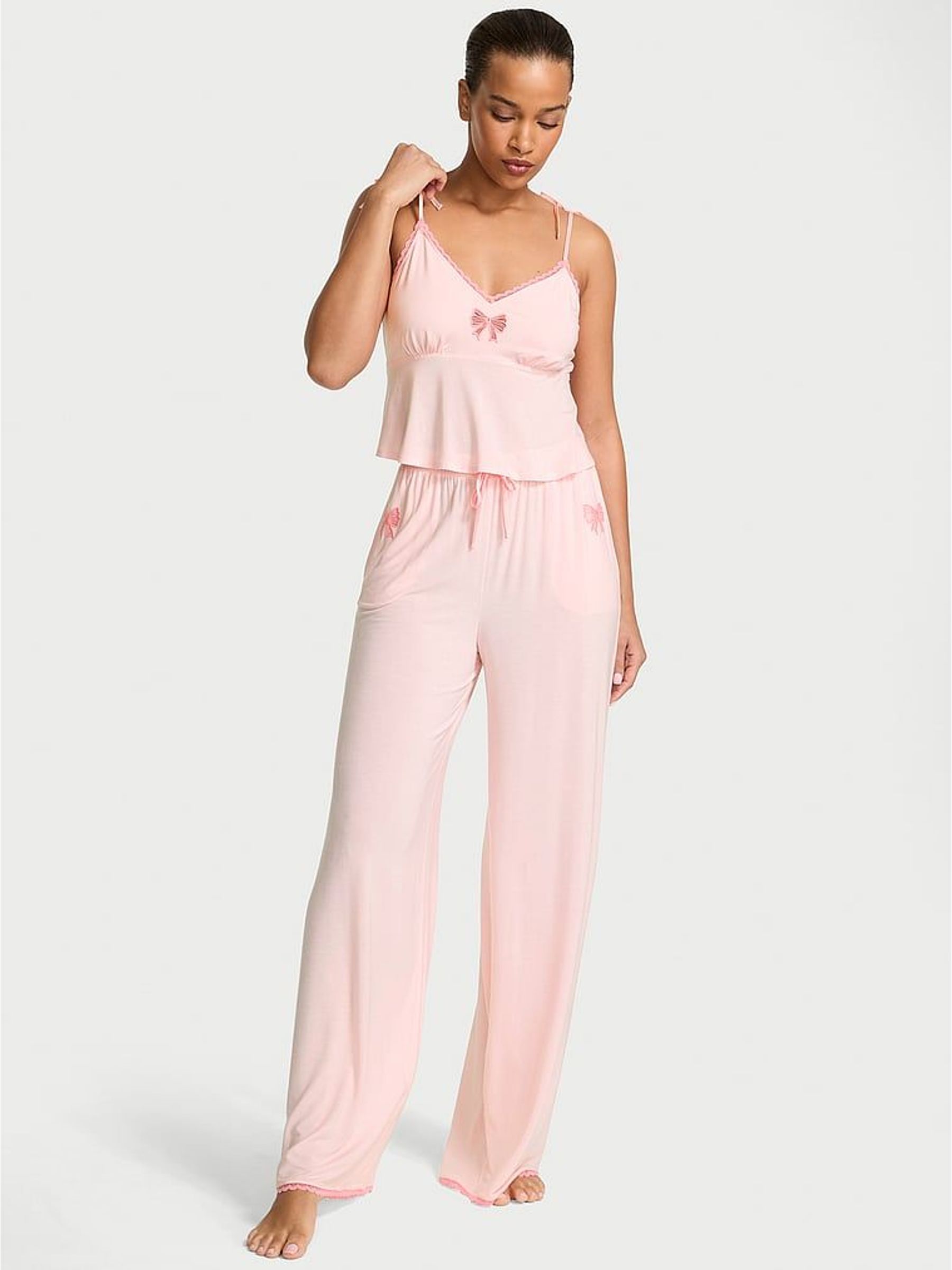 Pink Bow Modal Cami & Wide Leg Trousers Set (W98057) | €87