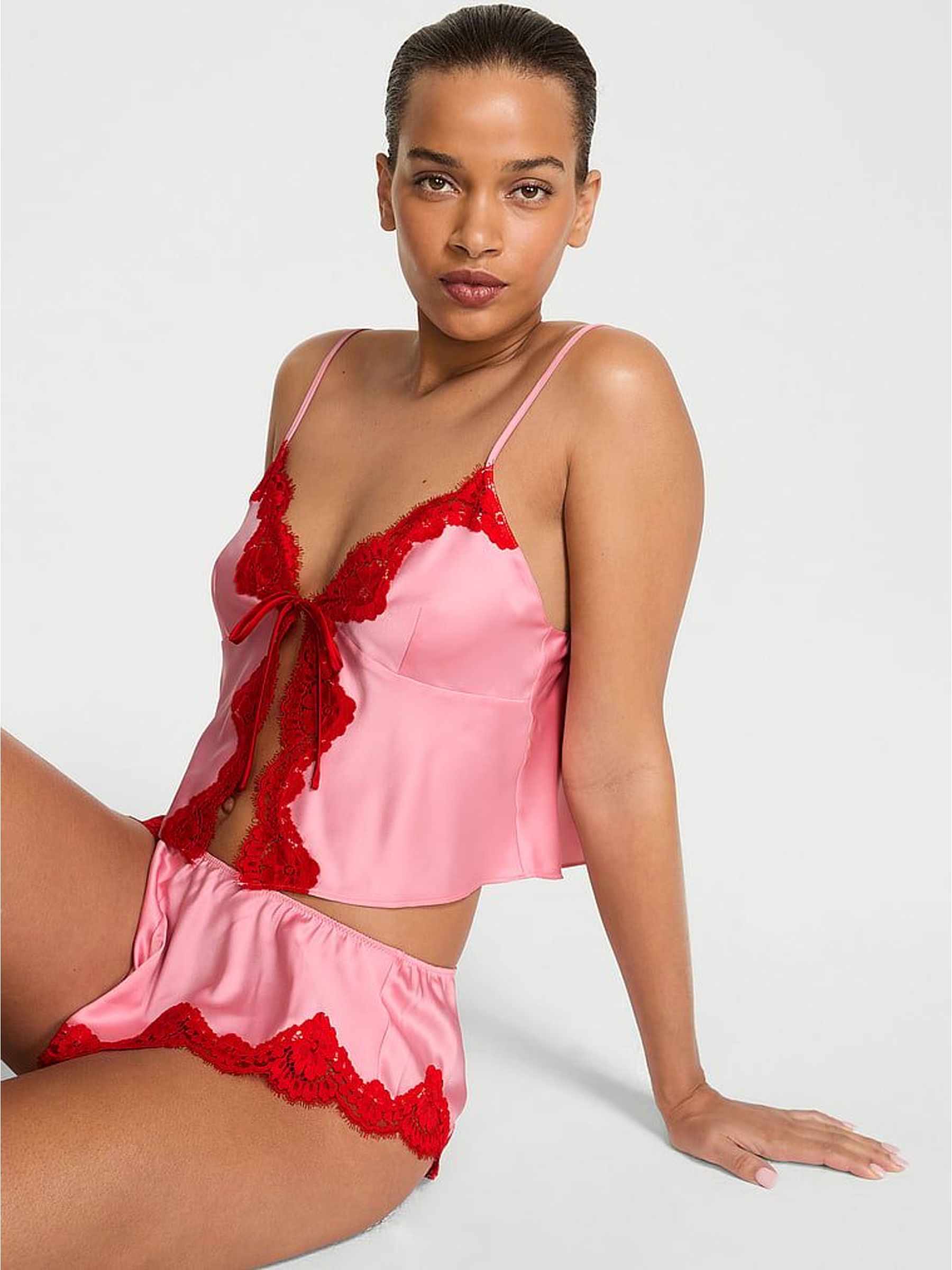 Petal Pink Satin and Lace Cami Set (W98061) | €87