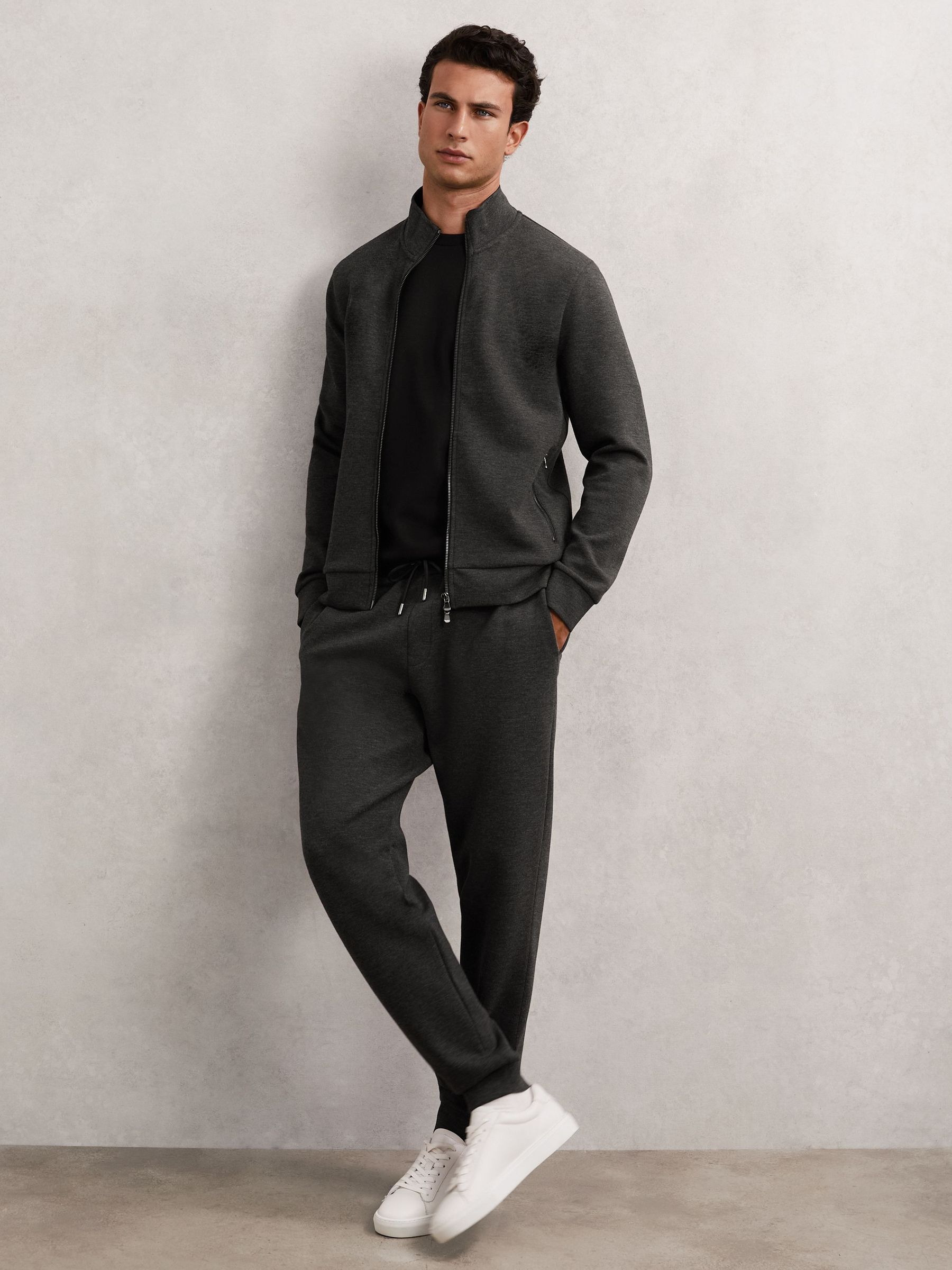 Jersey Drawstring Cuffed Joggers in Charcoal (W98190) | 600 QAR