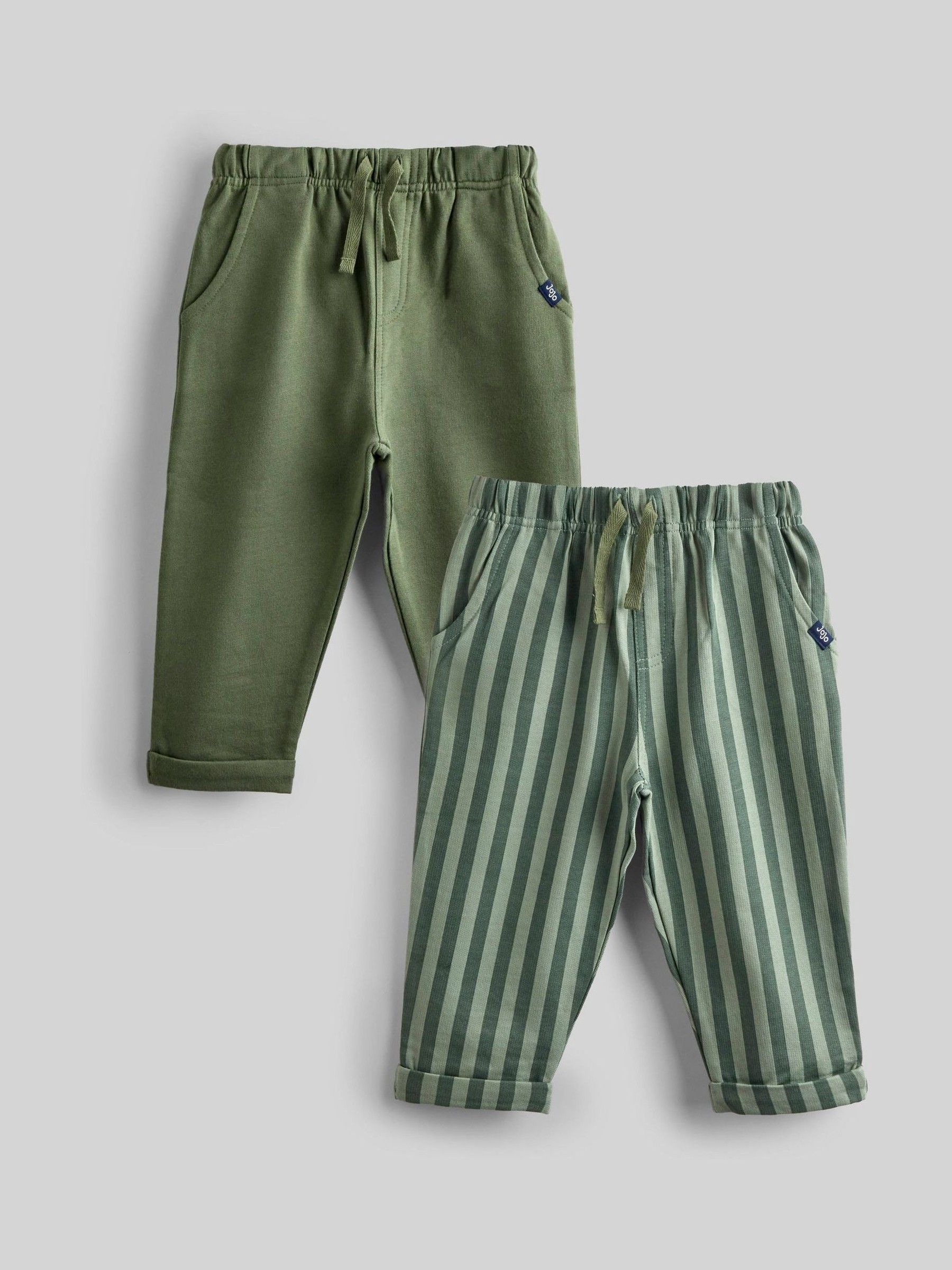 Khaki Green Stripe & Khaki Vertical Stripe and Plain Joggers 2 Pack (W99949) | $43