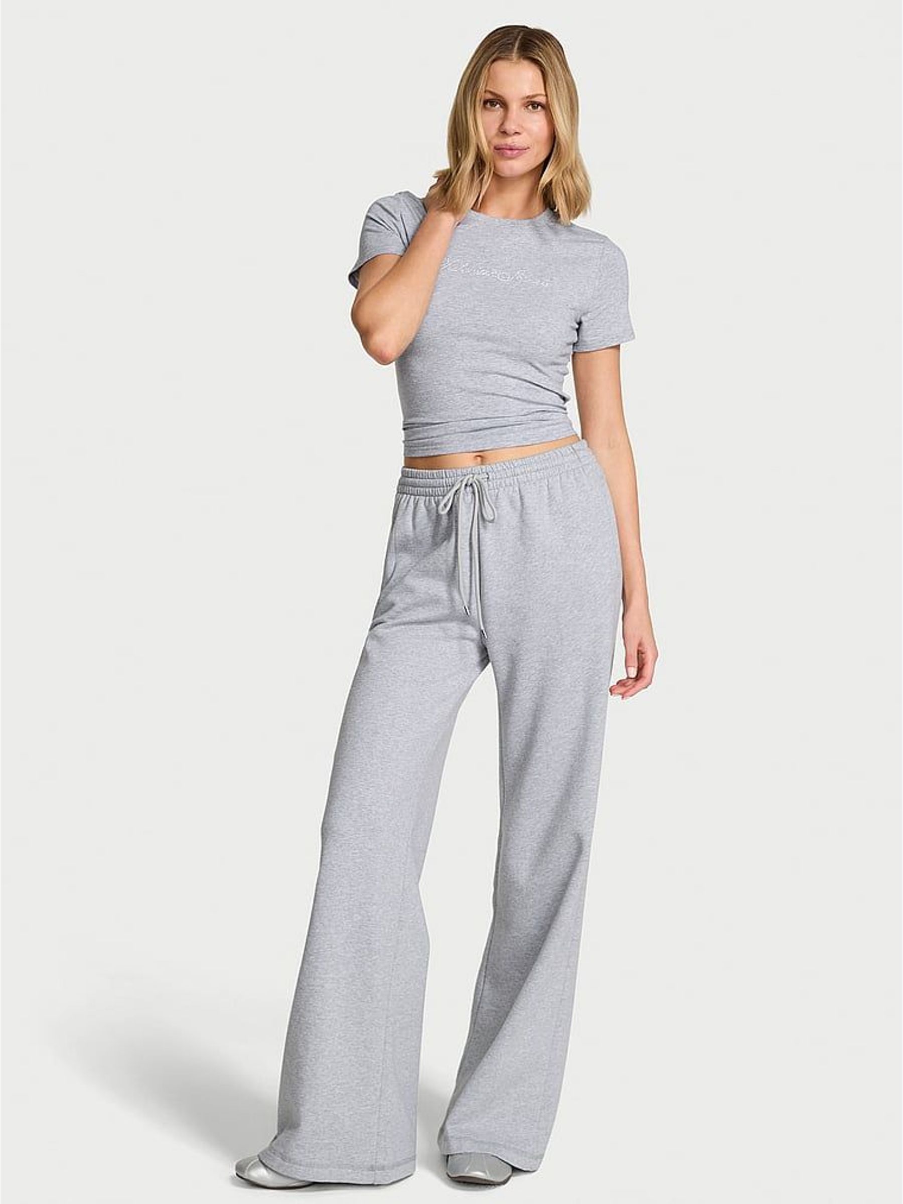 Medium Heather Grey Fleece Wide Leg Joggers (Y00215) | €83