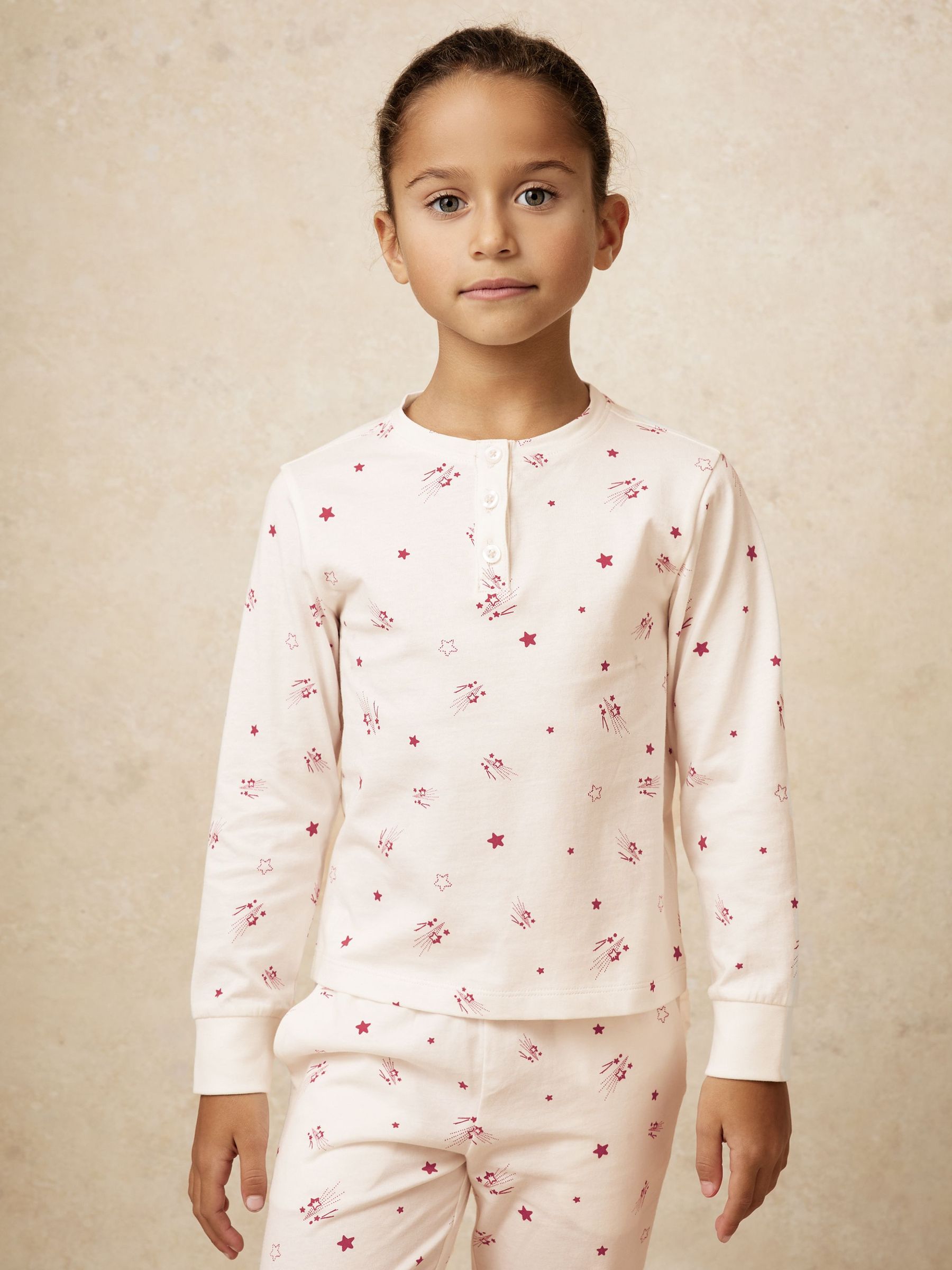 9-13 yrs Cotton-Jersey Star-Print Pyjama Set in Ivory (Y00553) | 205 QAR